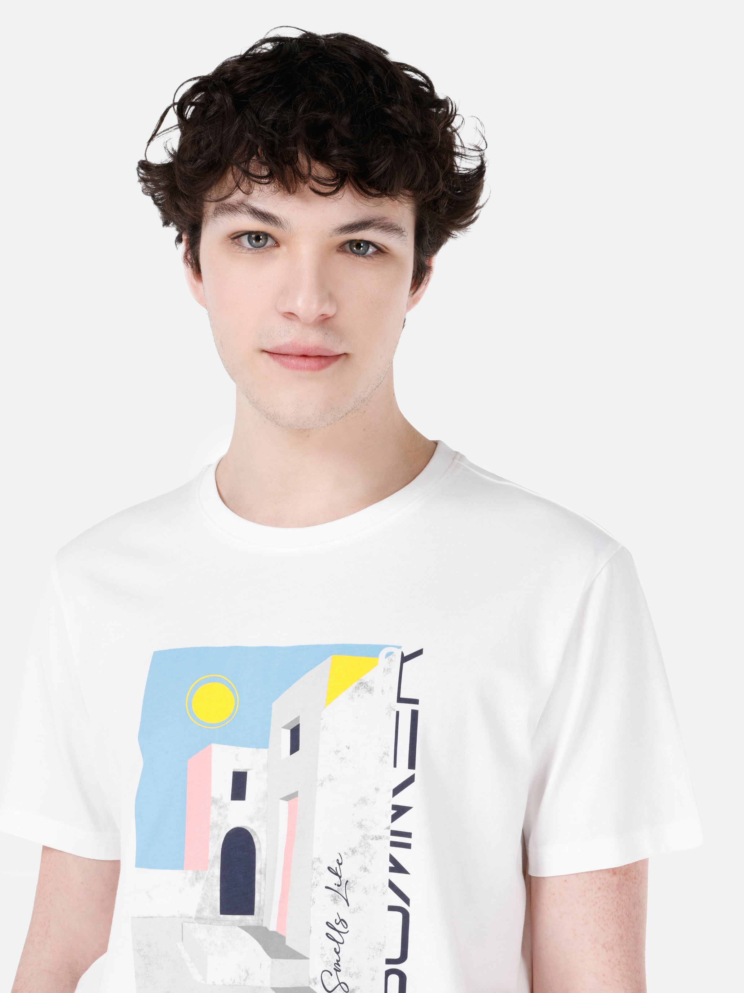 Afișați detalii pentru Regular Fit Round Neck Drept Bărbați Alb Mânecă Scurtă Tricou