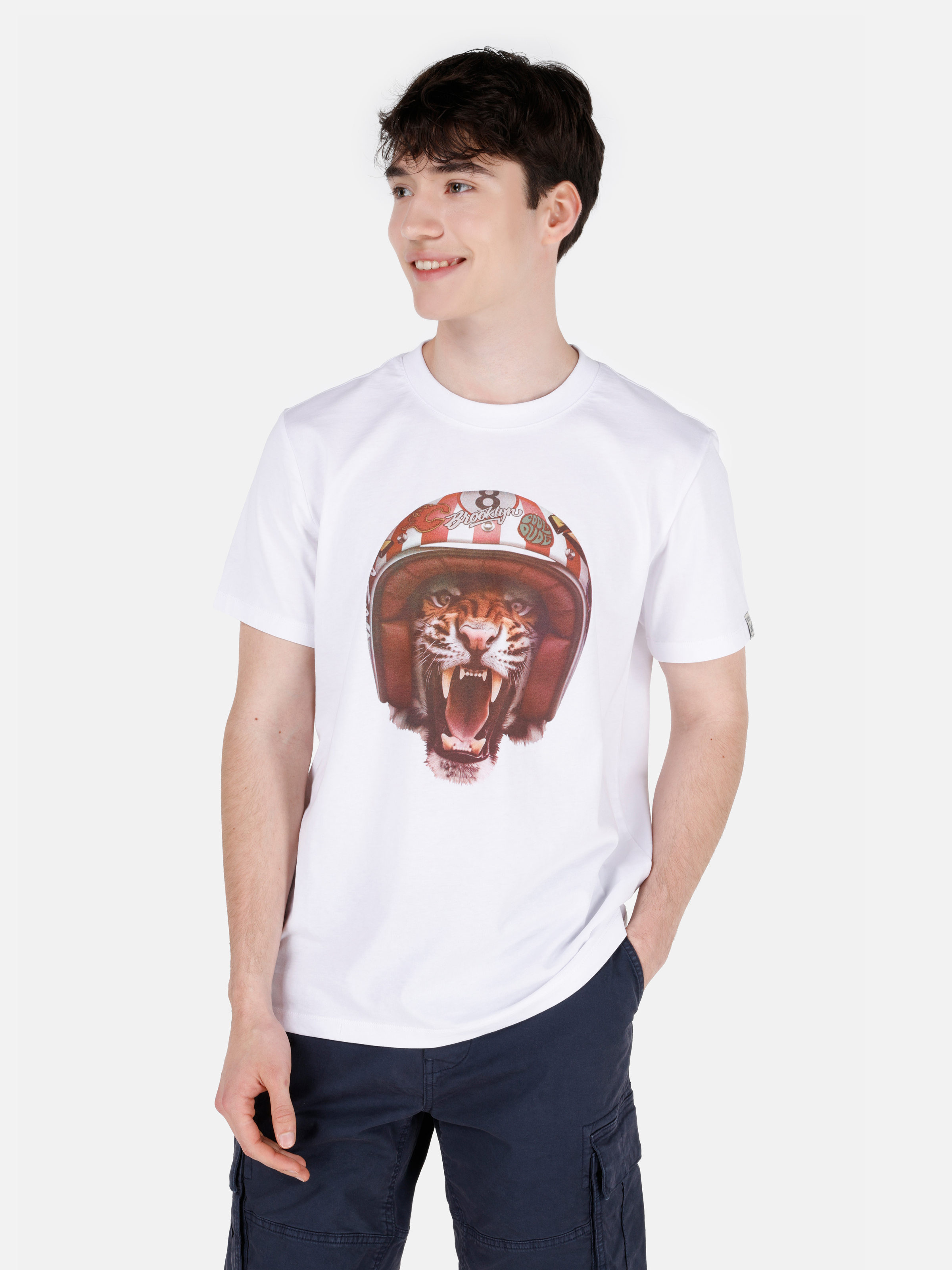 Afișați detalii pentru Regular Fit Round Neck Drept Bărbați Alb Mânecă Scurtă Tricou