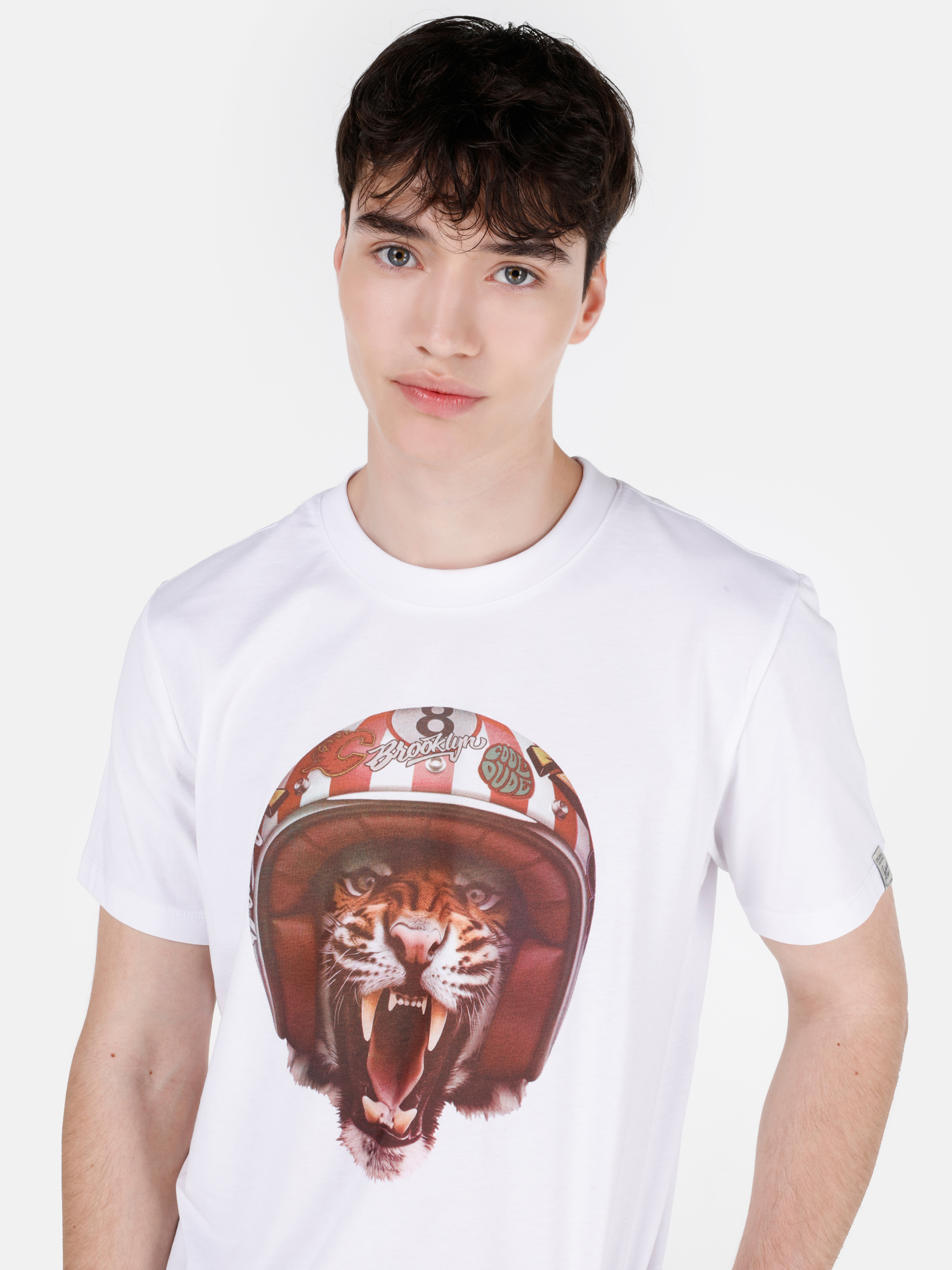 Afișați detalii pentru Regular Fit Round Neck Drept Bărbați Alb Mânecă Scurtă Tricou