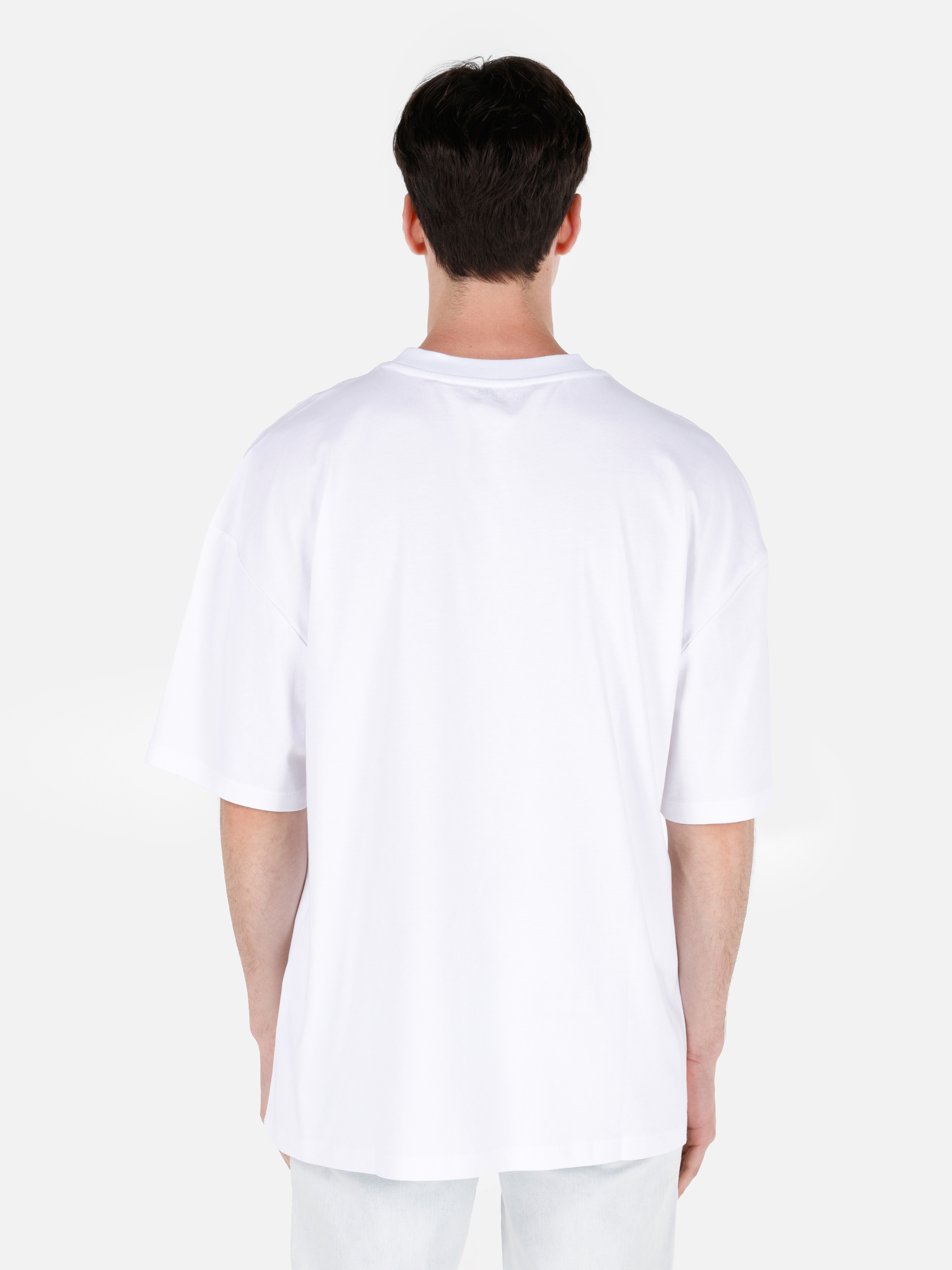 Afișați detalii pentru Tricou Supradimensionat Cu Gât Rotund Drept Pentru Bărbați Alb Cu Mânecă Scurtă