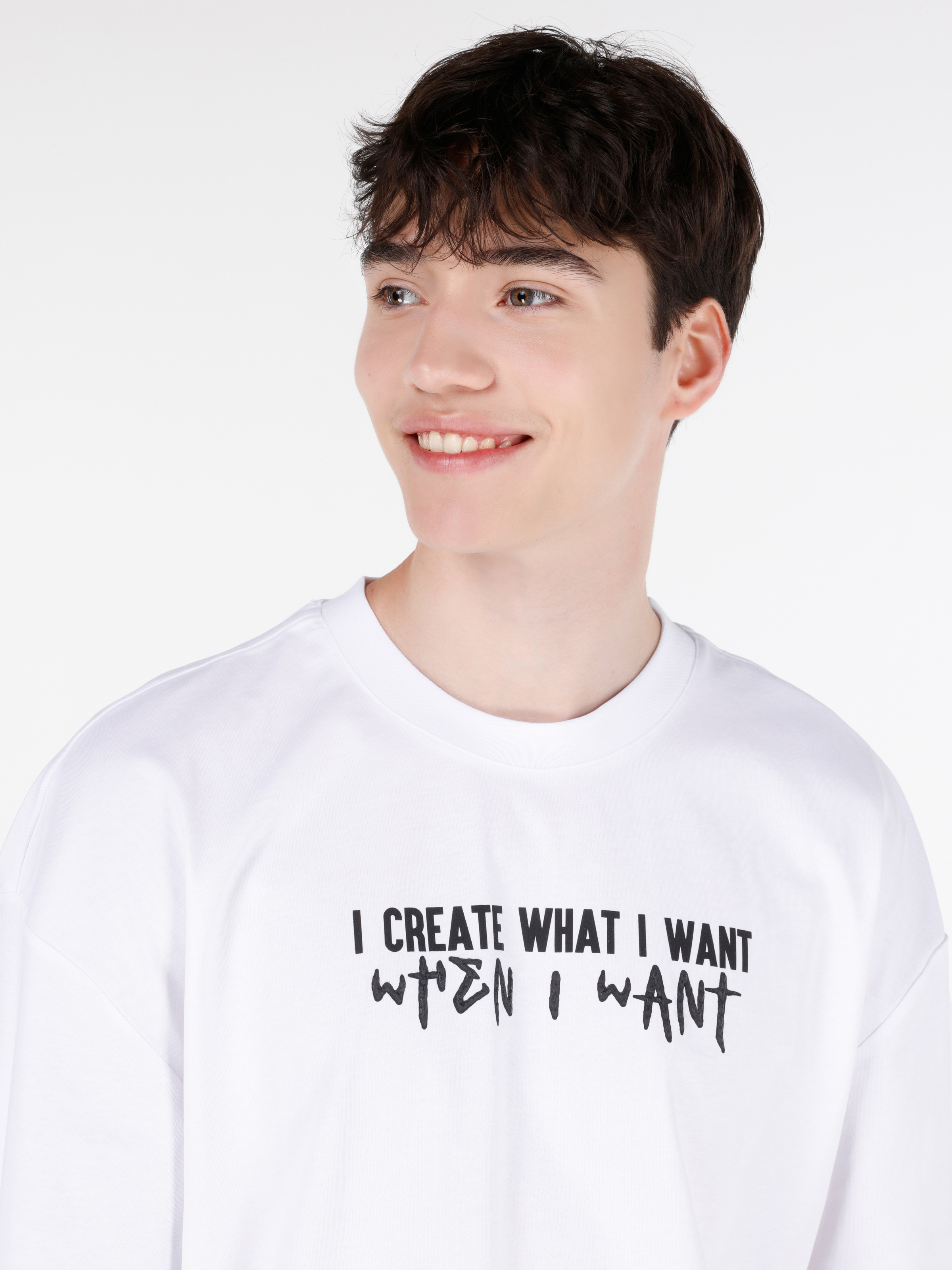 Afișați detalii pentru Tricou Supradimensionat Cu Gât Rotund Drept Pentru Bărbați Alb Cu Mânecă Scurtă