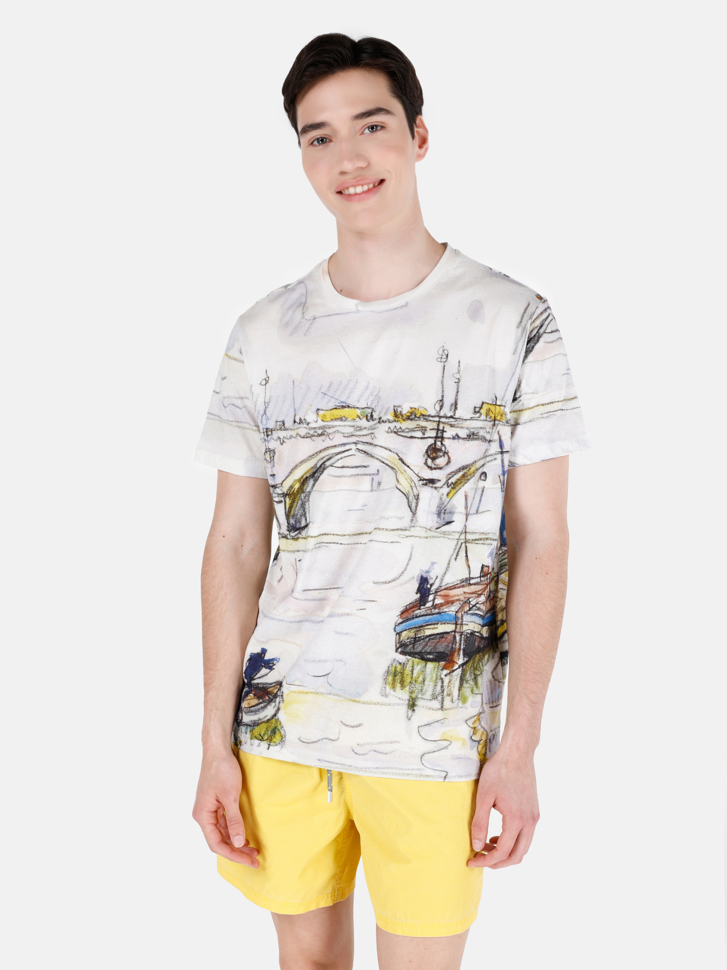 Afișați detalii pentru Regular Fit Round Neck Printed Tricou Multicolor Cu Mânecă Scurtă Pentru Bărbați
