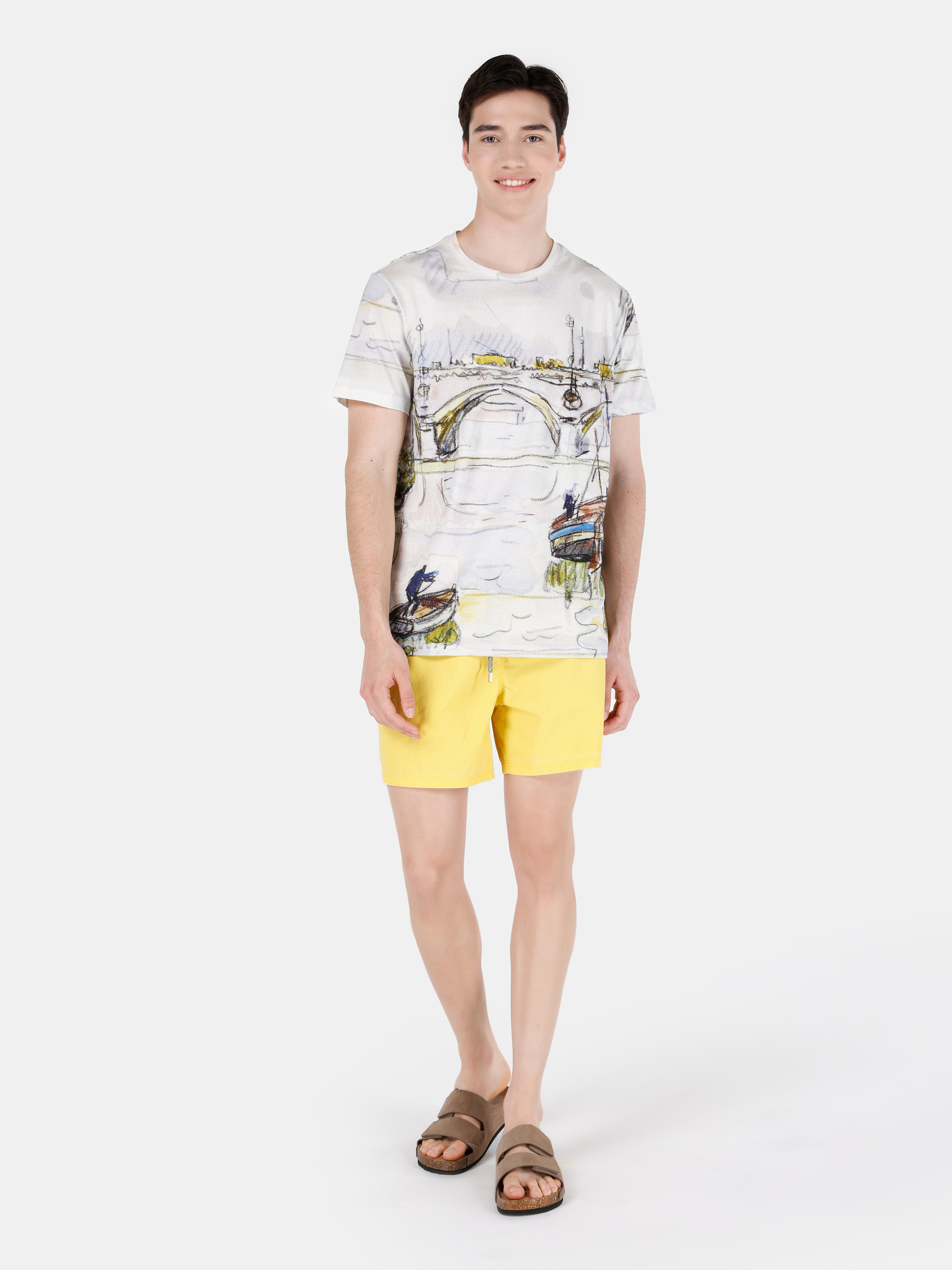 Afișați detalii pentru Regular Fit Round Neck Printed Tricou Multicolor Cu Mânecă Scurtă Pentru Bărbați