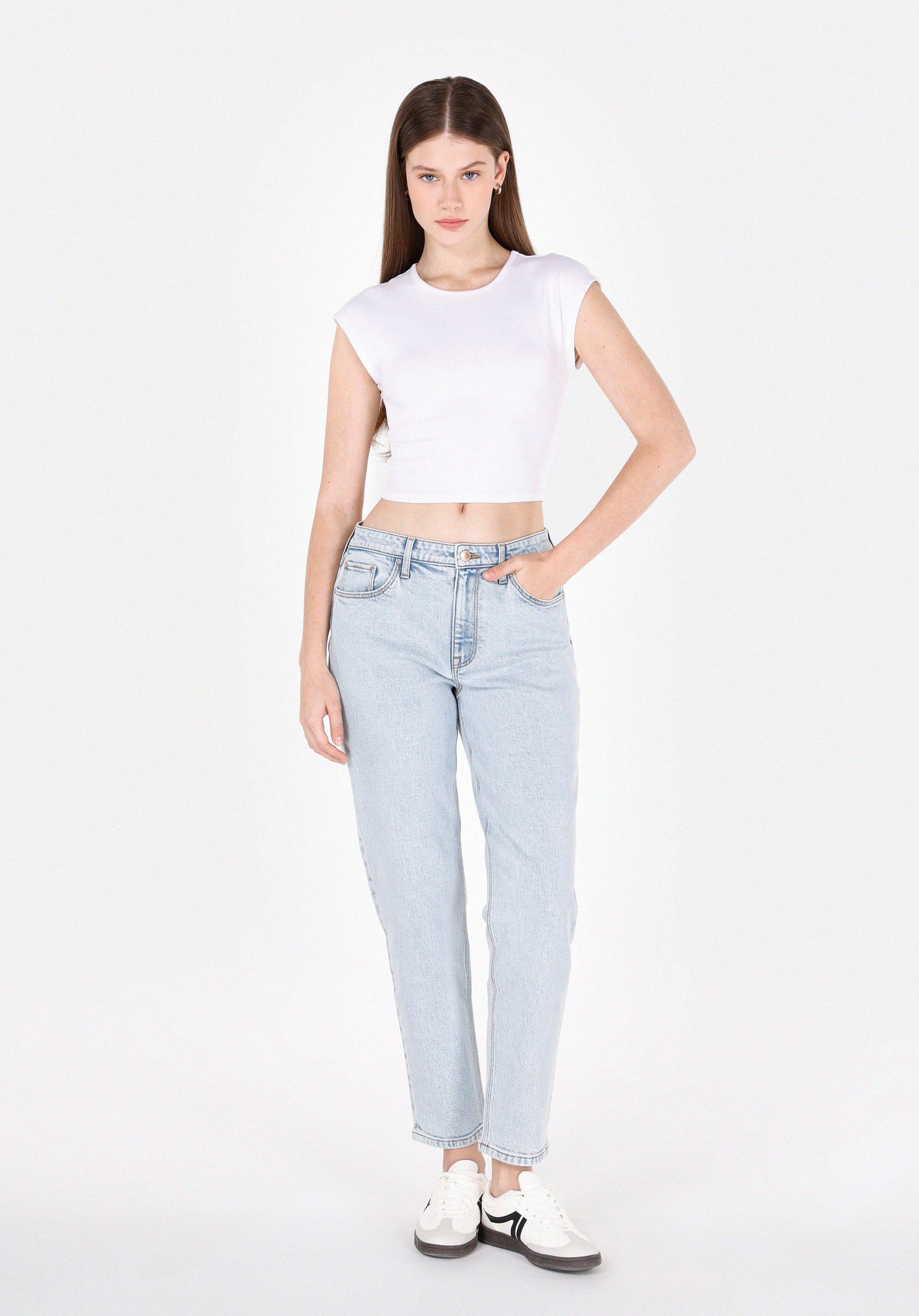 Afișați detalii pentru Pantaloni De Dama Albastru Boyfriend Fit 893 Julia Cl1073819