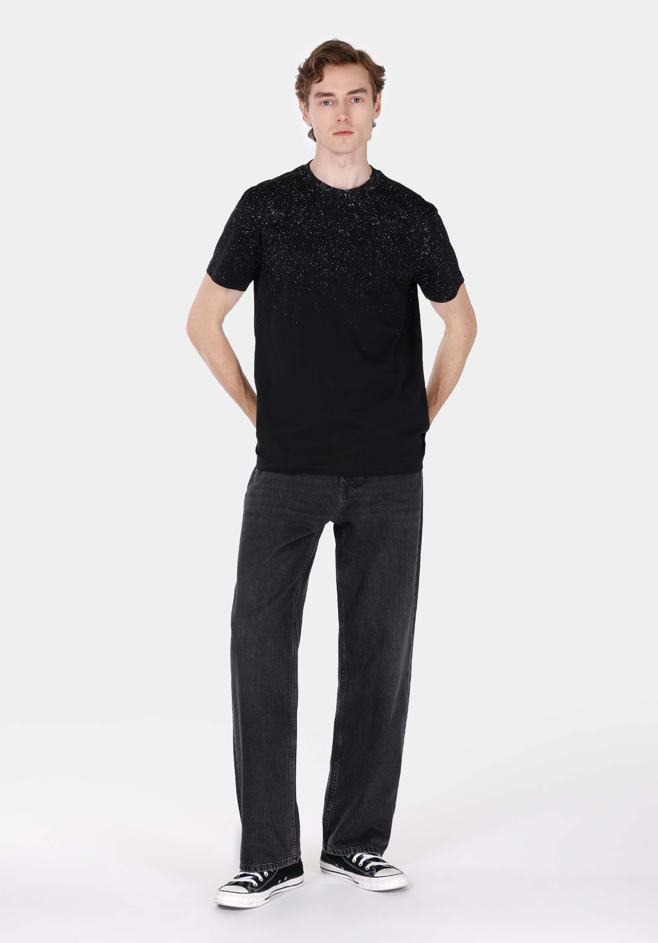 Afișați detalii pentru Tricou Cu Maneca Scurta De Barbati Negru Regular Fit  Cl1073091