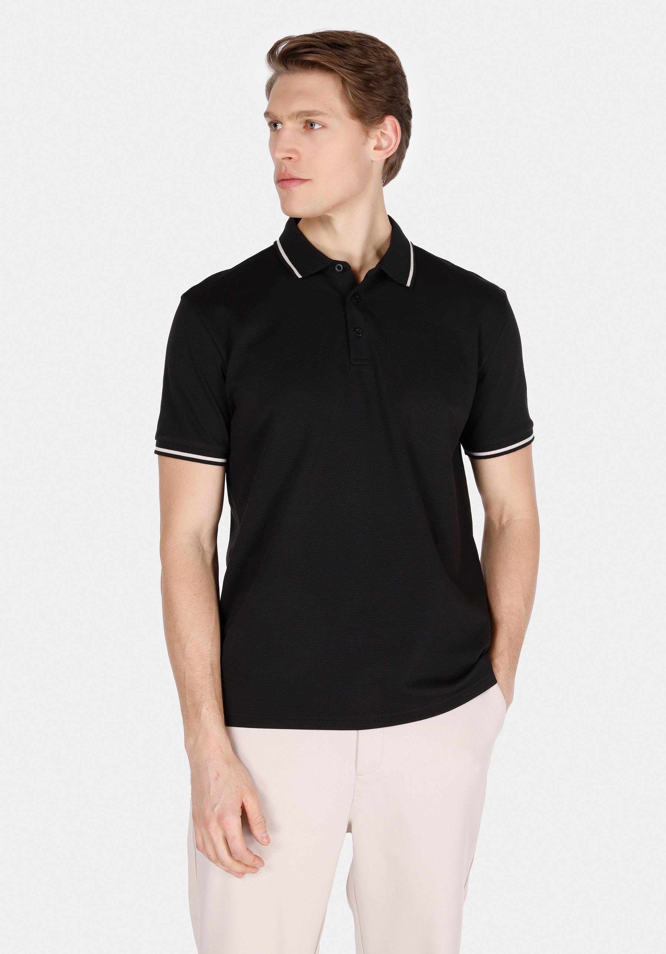Afișați detalii pentru Tricou Polo Cu Maneca Scurta De Barbati Negru Regular Fit  Cl1073587
