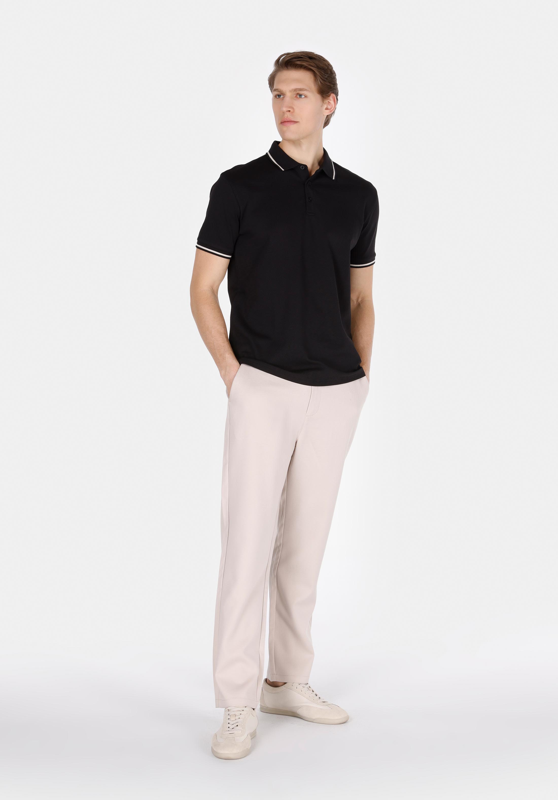 Afișați detalii pentru Tricou Polo Cu Maneca Scurta De Barbati Negru Regular Fit  Cl1073587