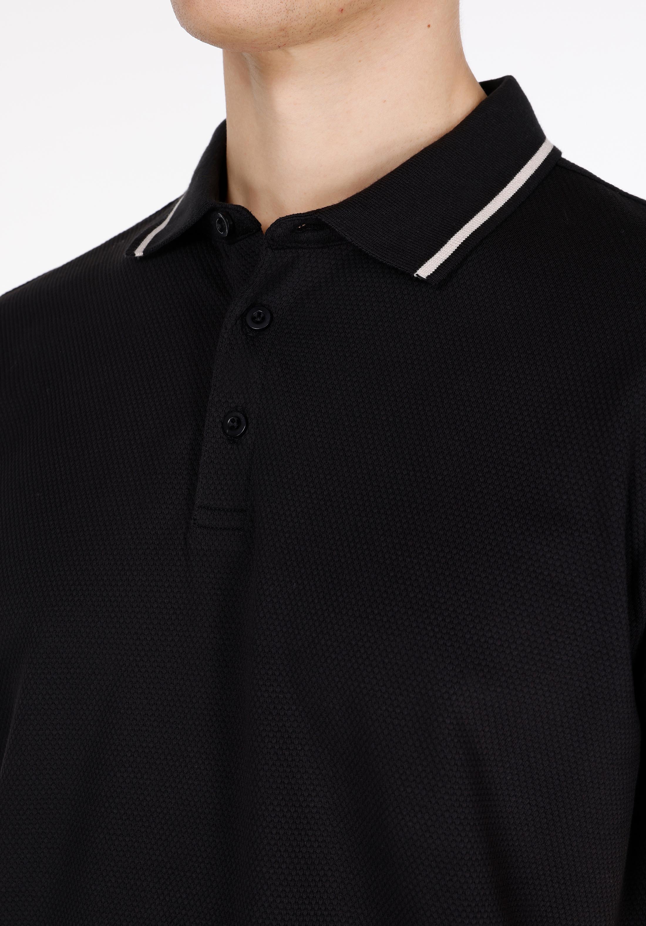Afișați detalii pentru Tricou Polo Cu Maneca Scurta De Barbati Negru Regular Fit  Cl1073587