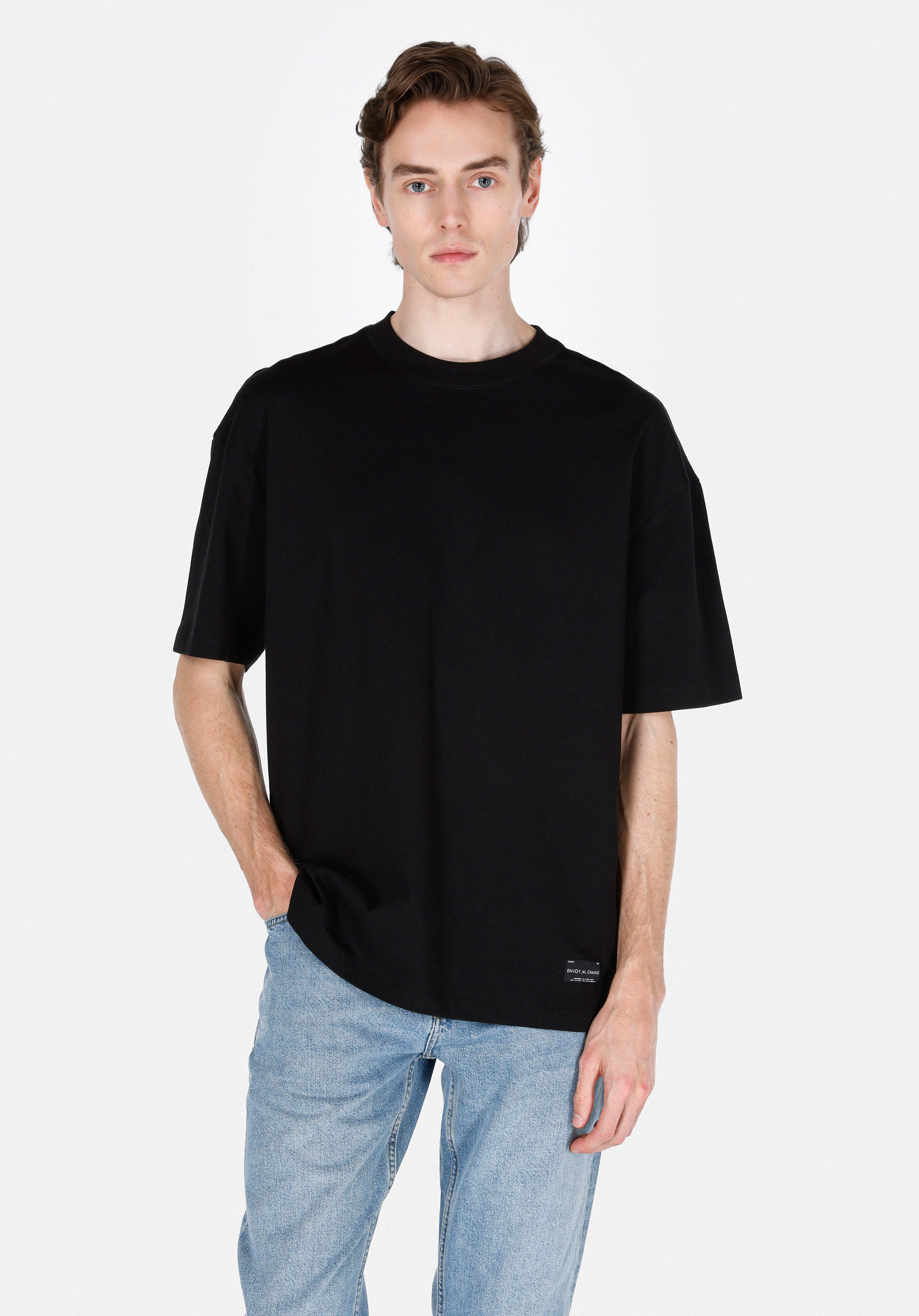 Afișați detalii pentru Tricou Cu Maneca Scurta De Barbati Negru Oversize Fit  Cl1073990