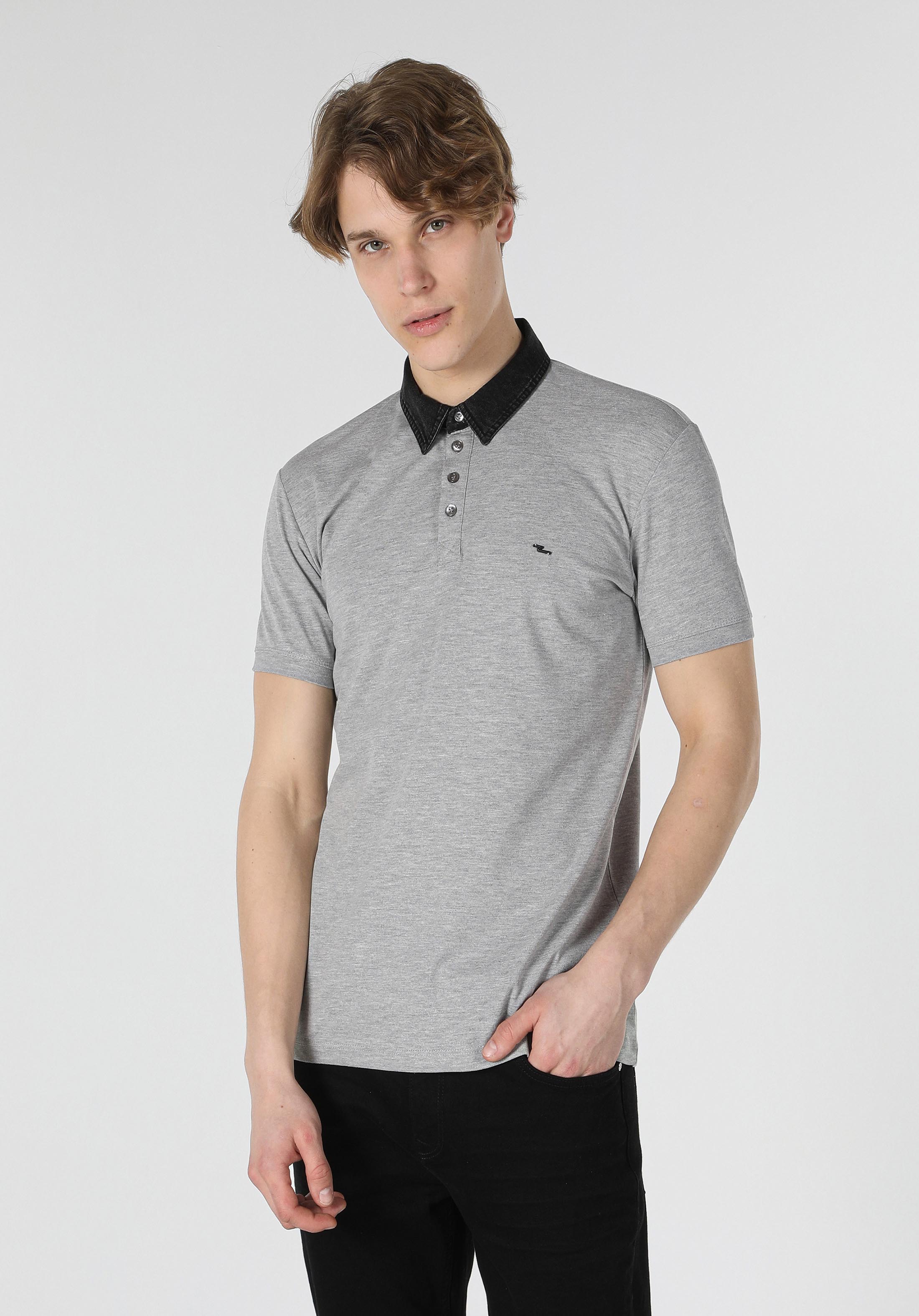 Afișați detalii pentru Tricou Polo Cu Maneca Scurta De Barbati Gri Slim Fit  Cl1033370