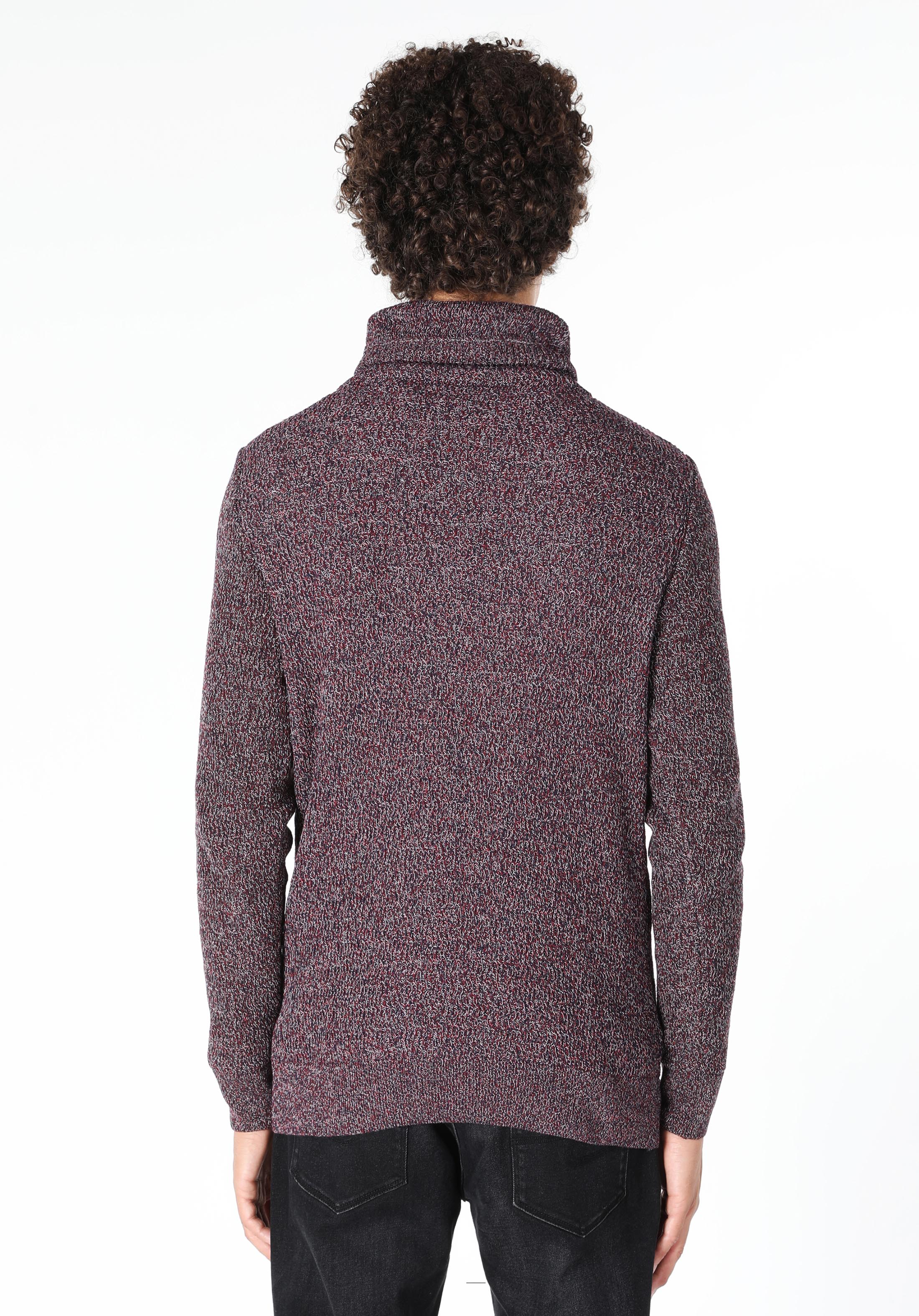 Afișați detalii pentru Pulover Slim Fit Turtle Neck Jacquard Pentru Bărbați Burgundy
