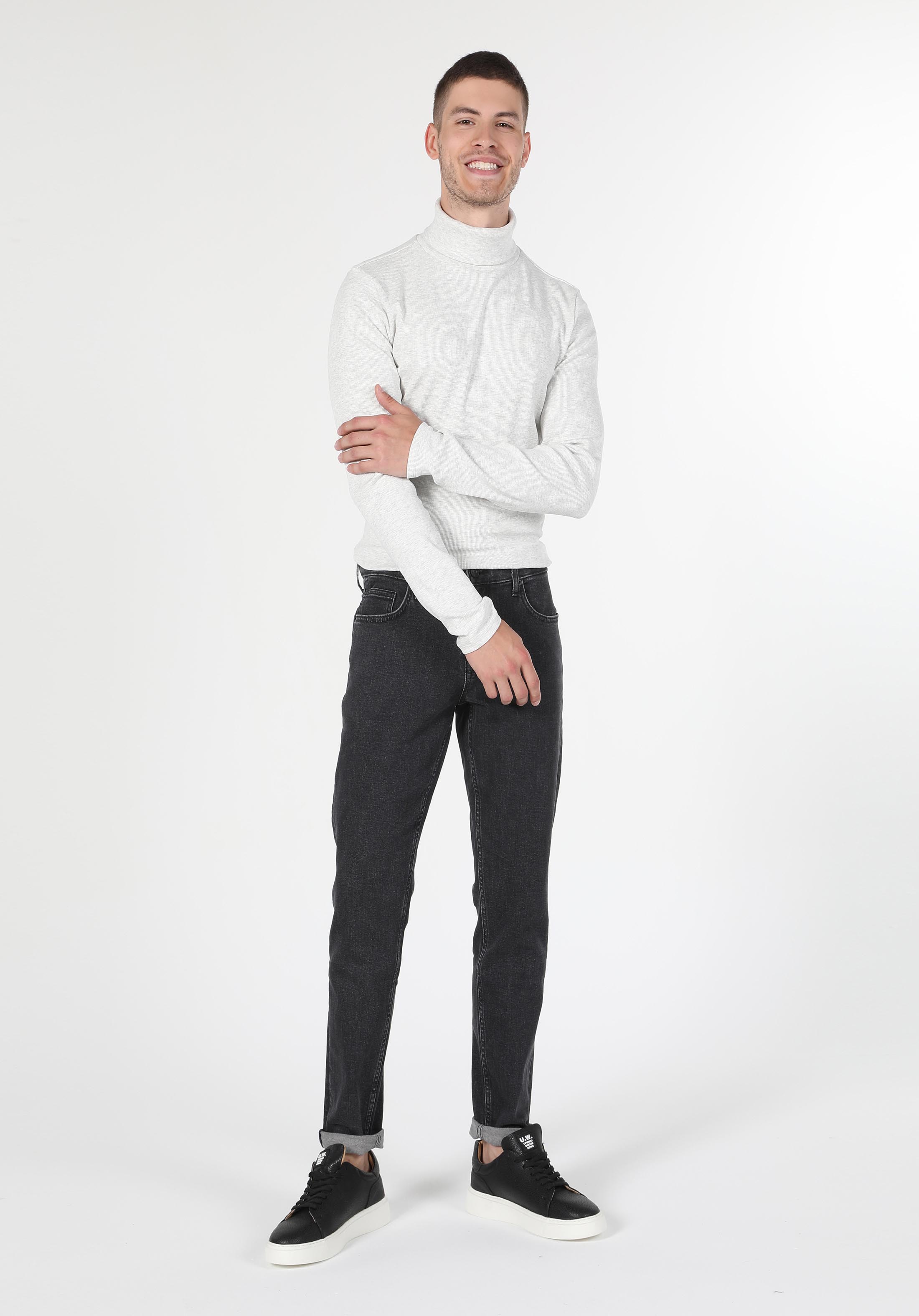 Afișați detalii pentru Slim Fit Half Turtleneck Drept Bărbați Stone Tricou Cu Mânecă Lungă