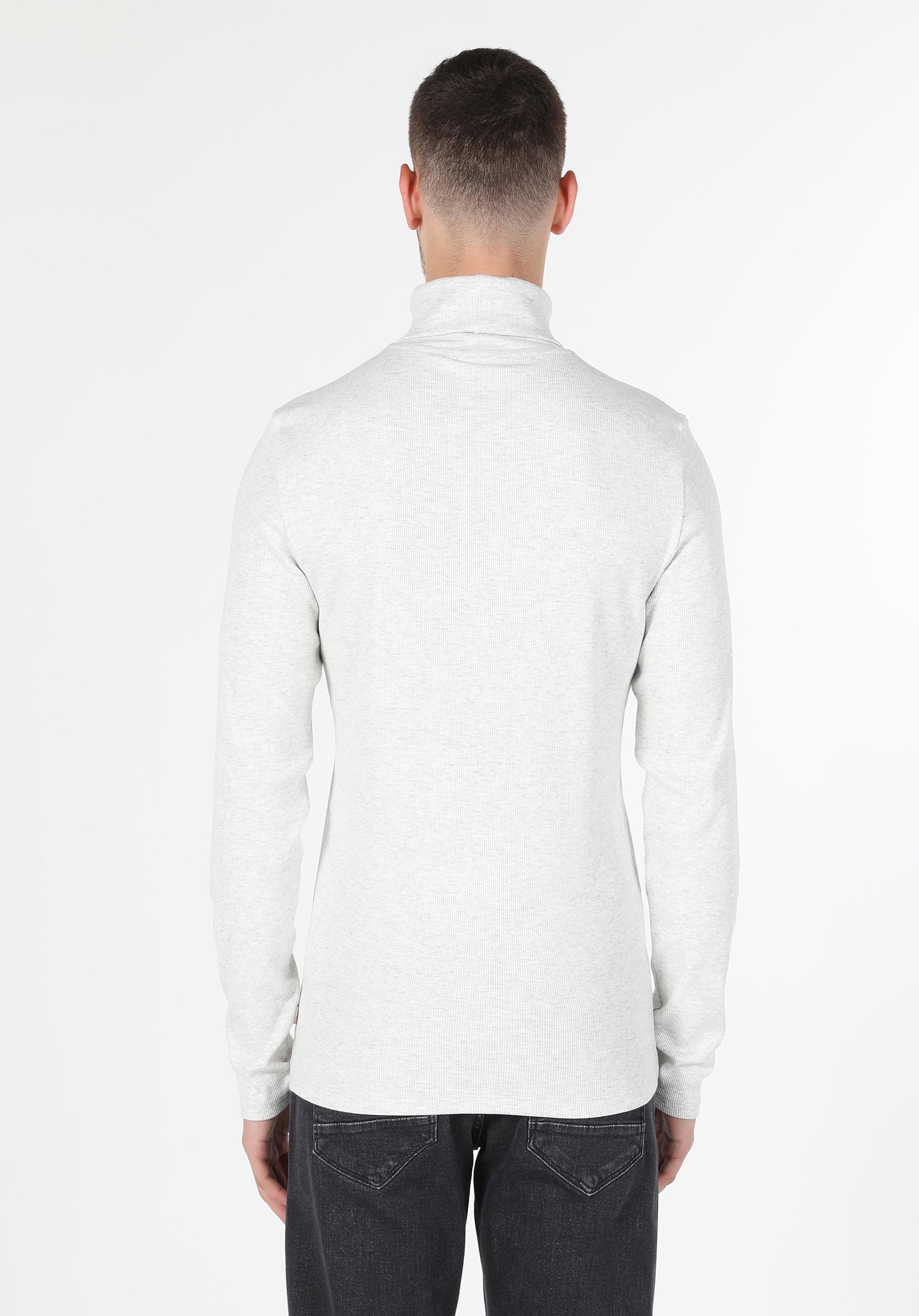 Afișați detalii pentru Slim Fit Half Turtleneck Drept Bărbați Stone Tricou Cu Mânecă Lungă