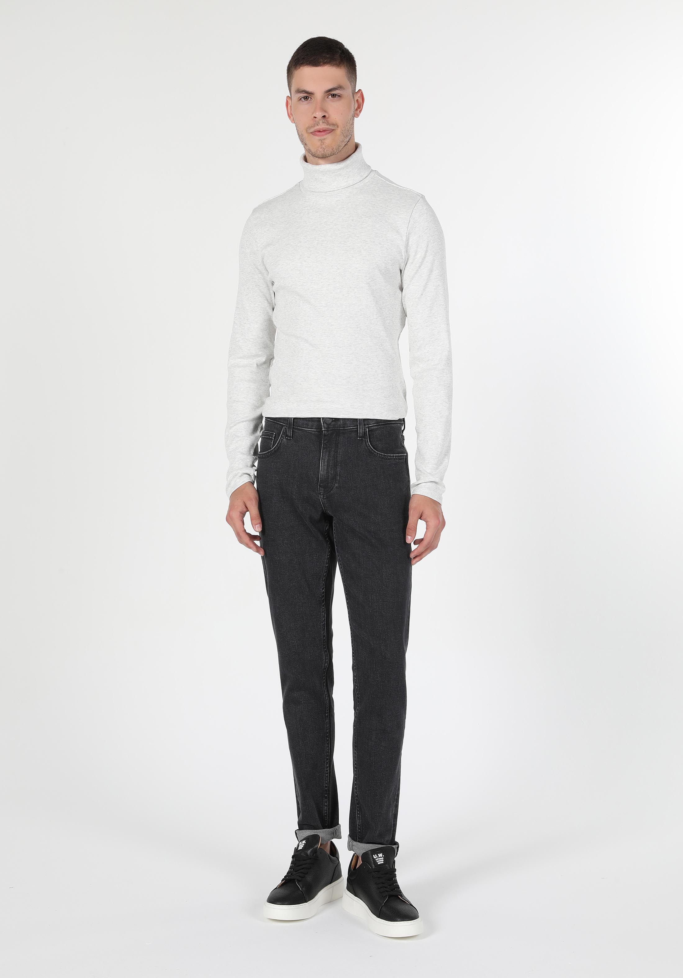 Afișați detalii pentru Slim Fit Half Turtleneck Drept Bărbați Stone Tricou Cu Mânecă Lungă