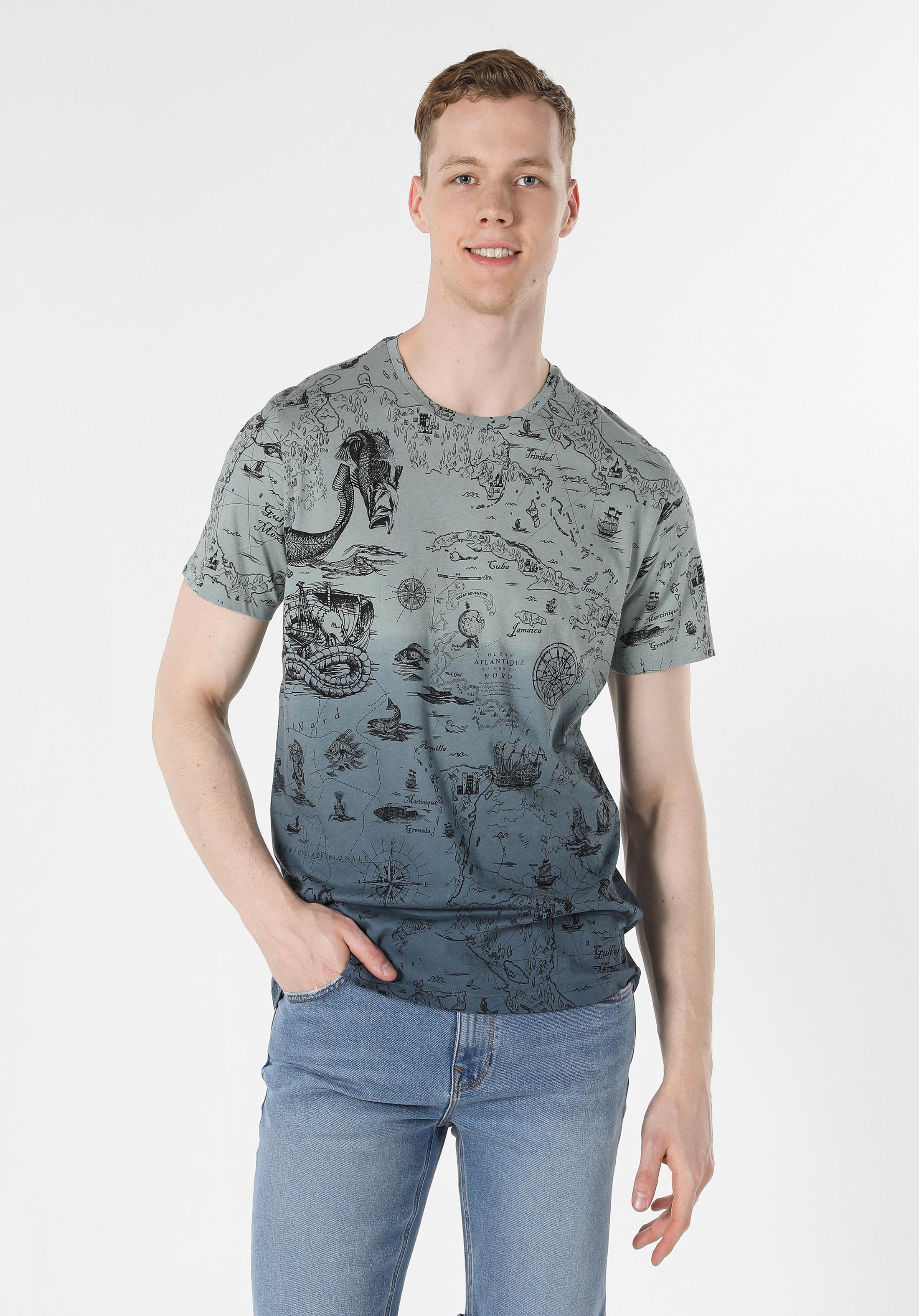 Afișați detalii pentru Tricou Cu Maneca Scurta De Barbati Albastru Regular Fit  Cl1054897