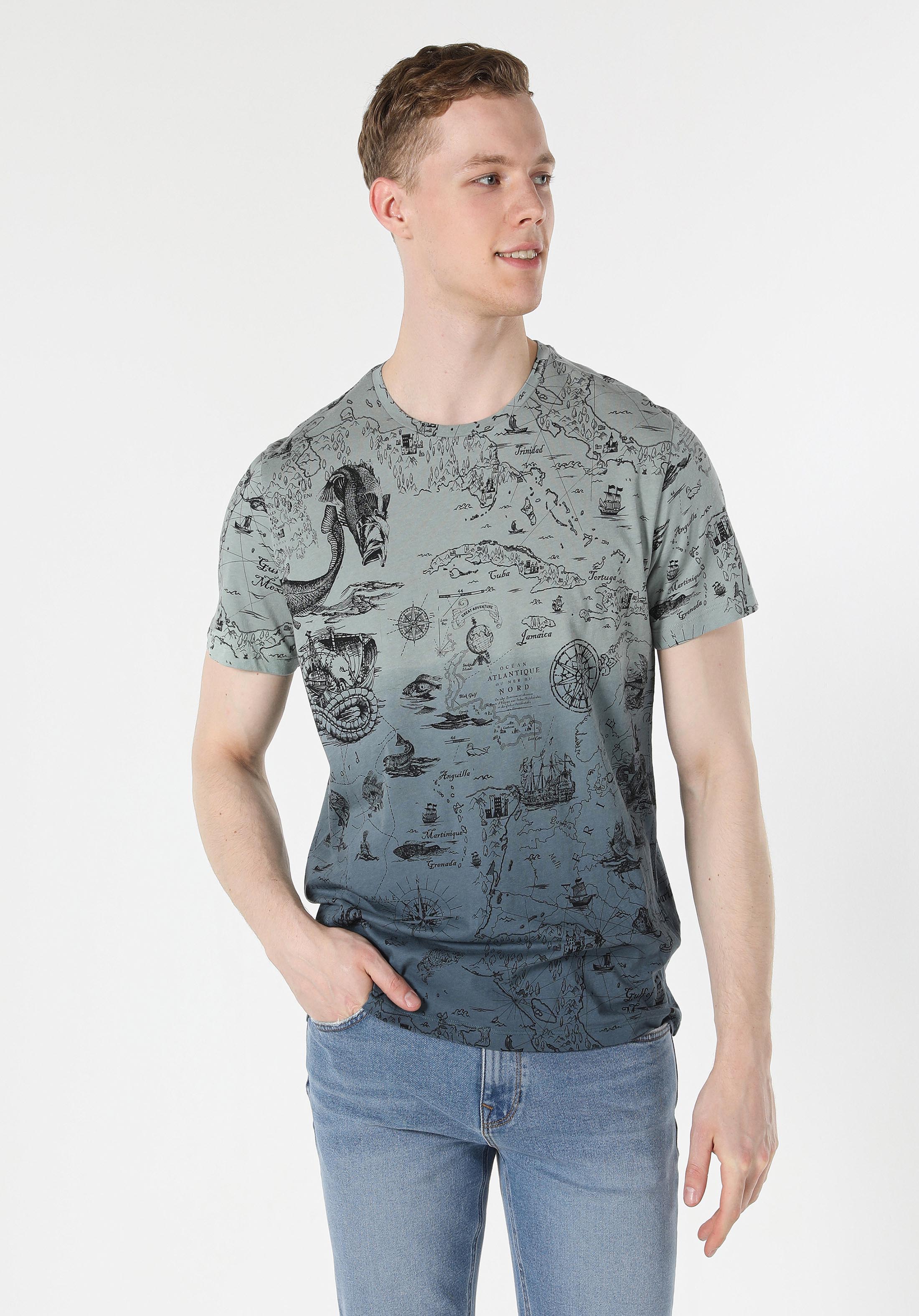 Afișați detalii pentru Tricou Cu Maneca Scurta De Barbati Albastru Regular Fit  Cl1054897
