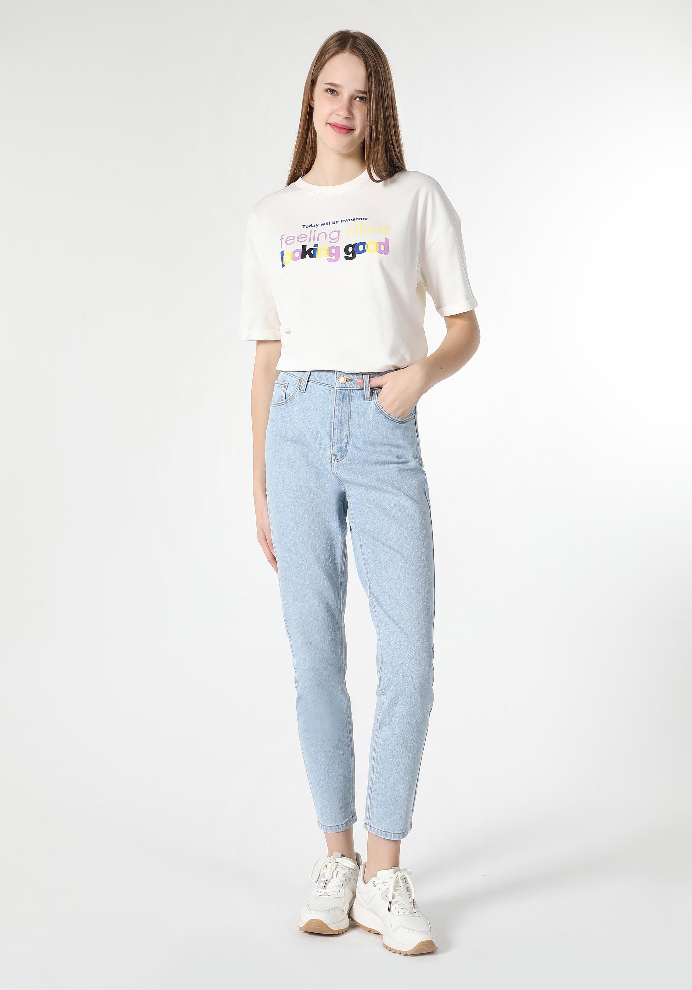 Afișați detalii pentru Pantaloni De Dama Albastru Mom Fit 896  Maria Cl1059104