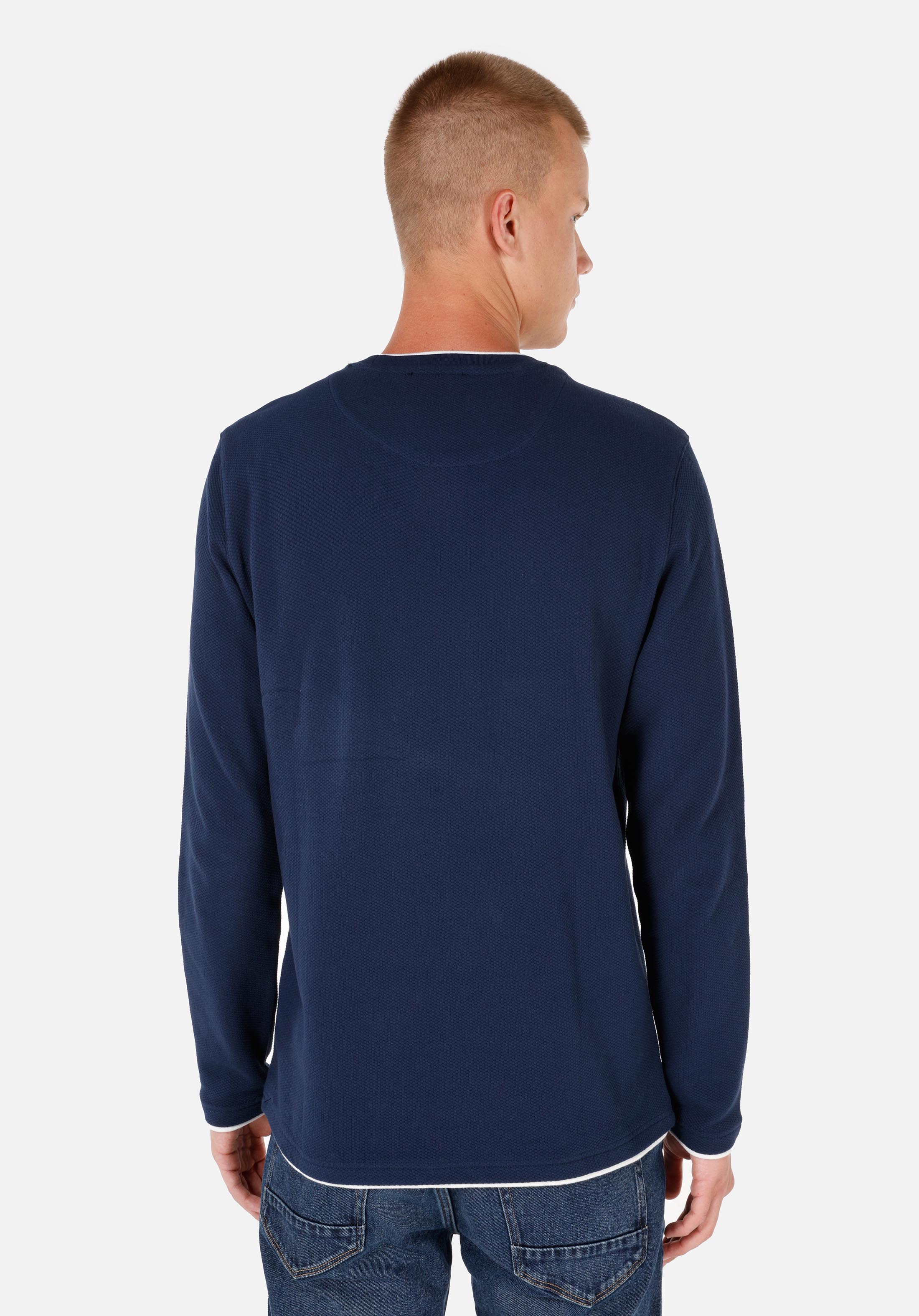 Afișați detalii pentru Regular Fit Round Neck Drept Bărbați Bleumarin Tricou Cu Mânecă Lungă
