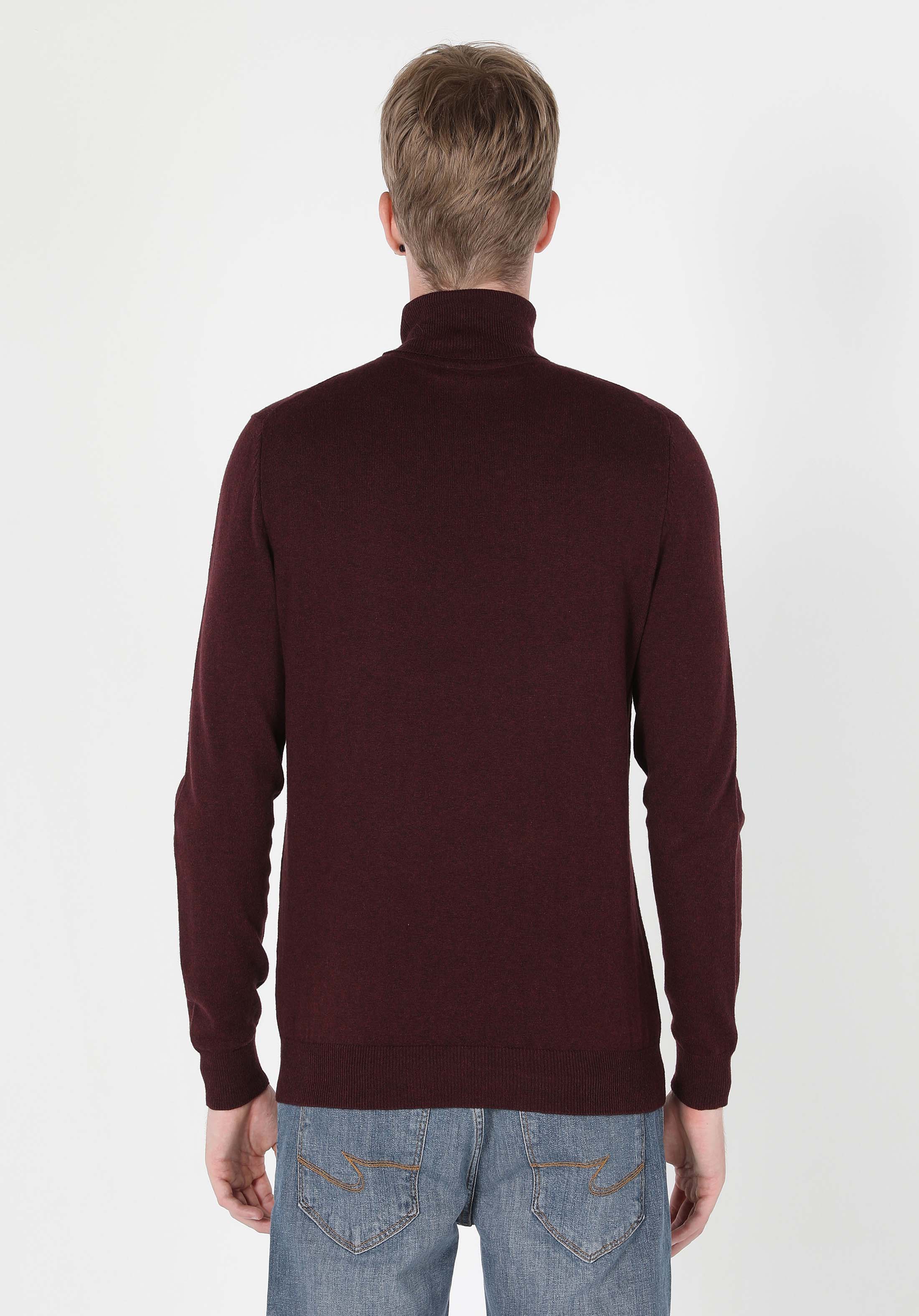 Afișați detalii pentru Pulover Mov Pentru Bărbați Slim Fit Turtleneck Jacquard