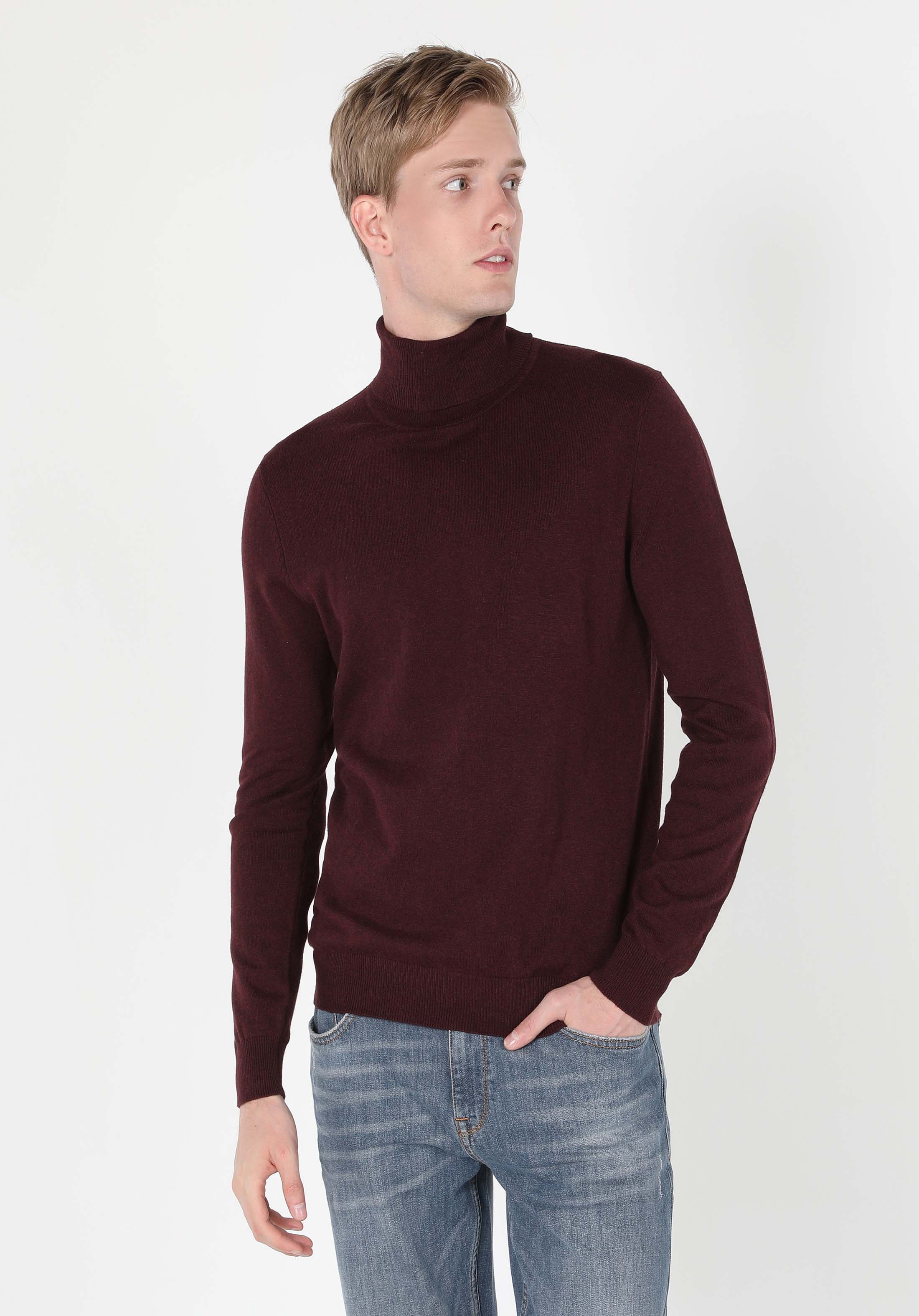 Afișați detalii pentru Pulover Mov Pentru Bărbați Slim Fit Turtleneck Jacquard
