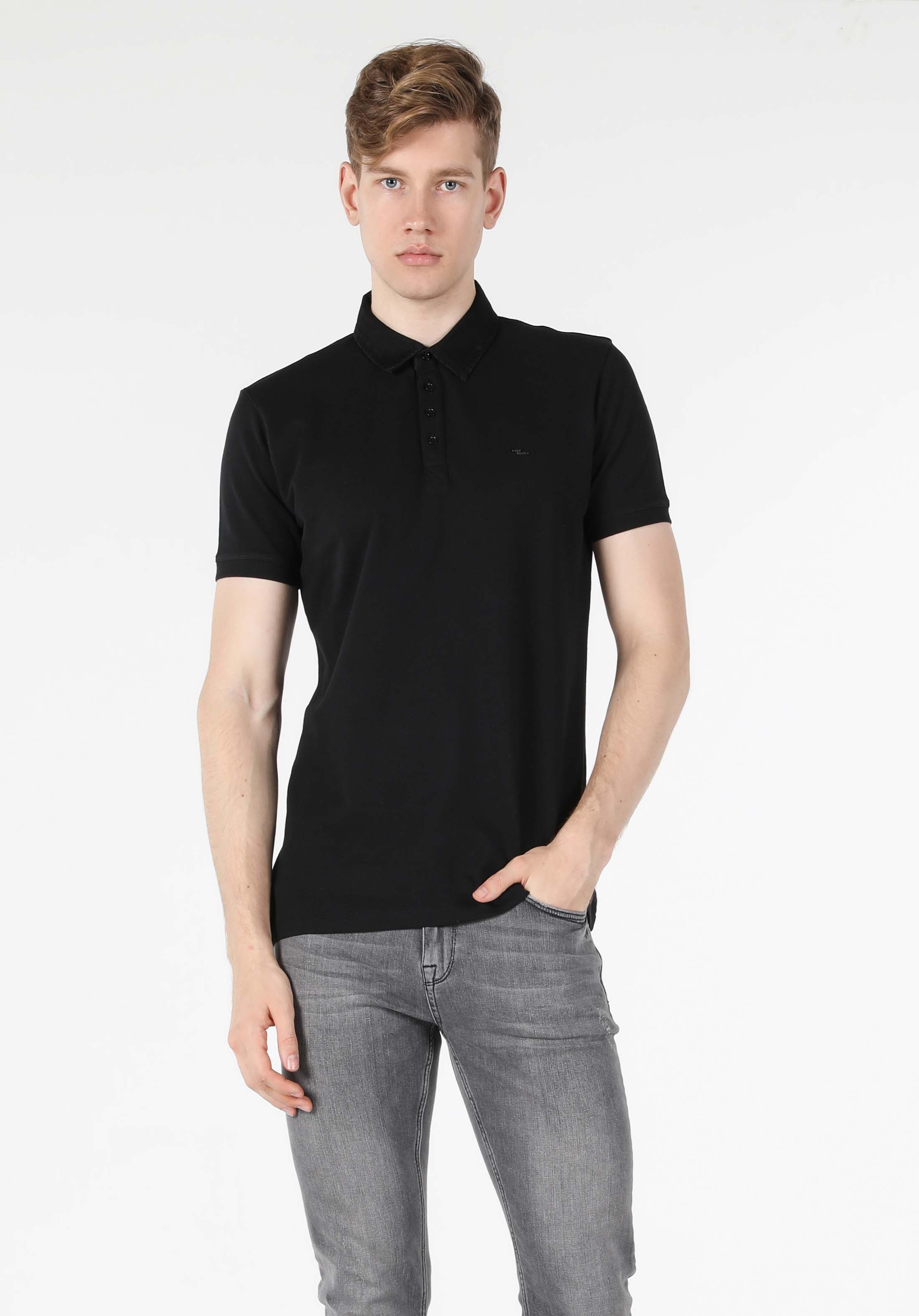 Afișați detalii pentru Tricou Polo Cu Maneca Scurta De Barbati Negru Slim Fit  Cl1033370