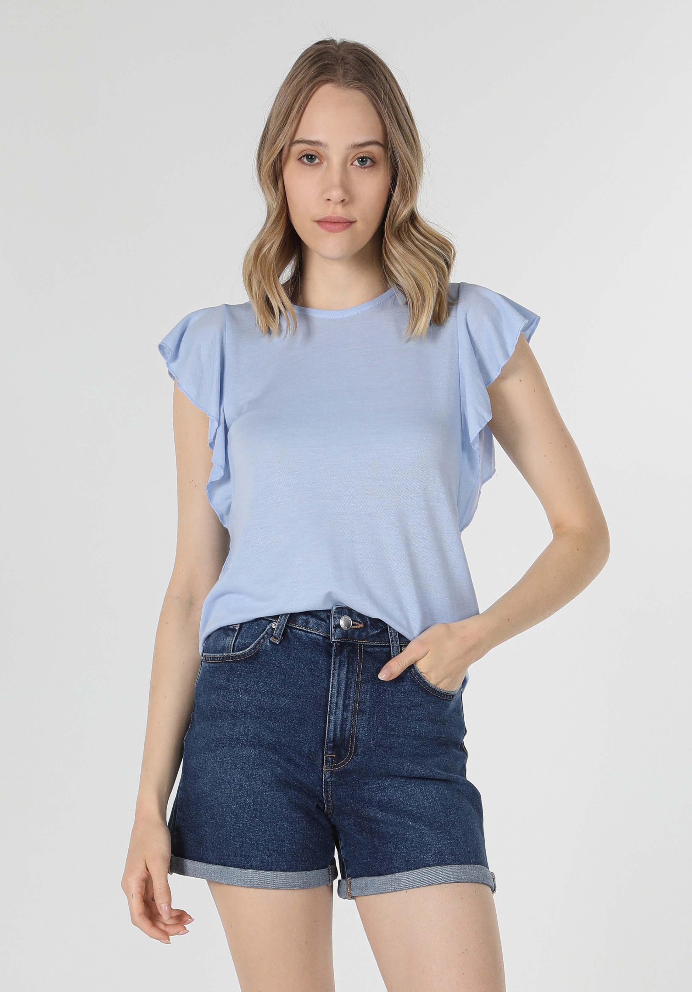 Afișați detalii pentru Tricou Cu Maneca Scurta De Dama Albastru Regular Fit  Cl1054378