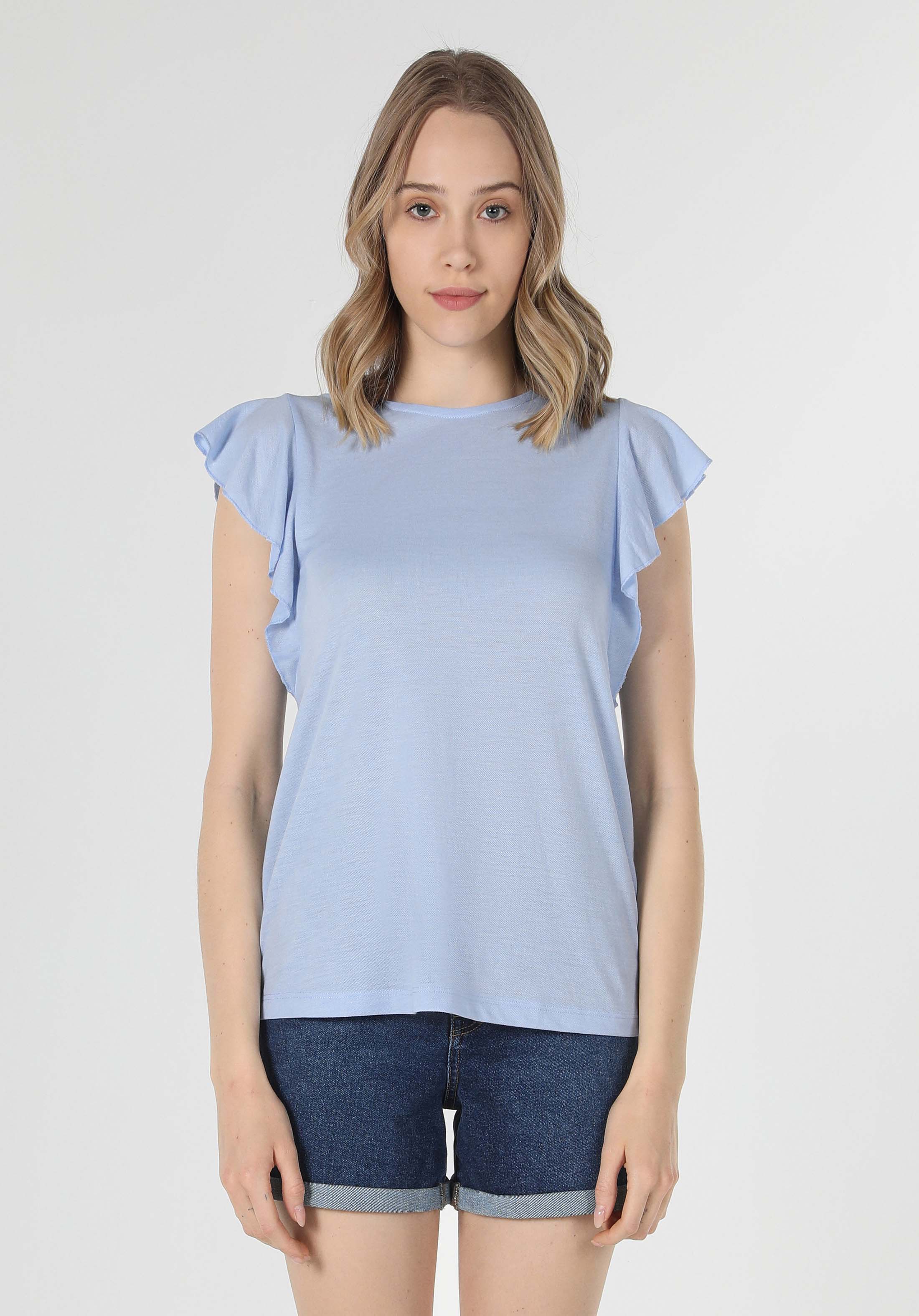 Afișați detalii pentru Tricou Cu Maneca Scurta De Dama Albastru Regular Fit  Cl1054378