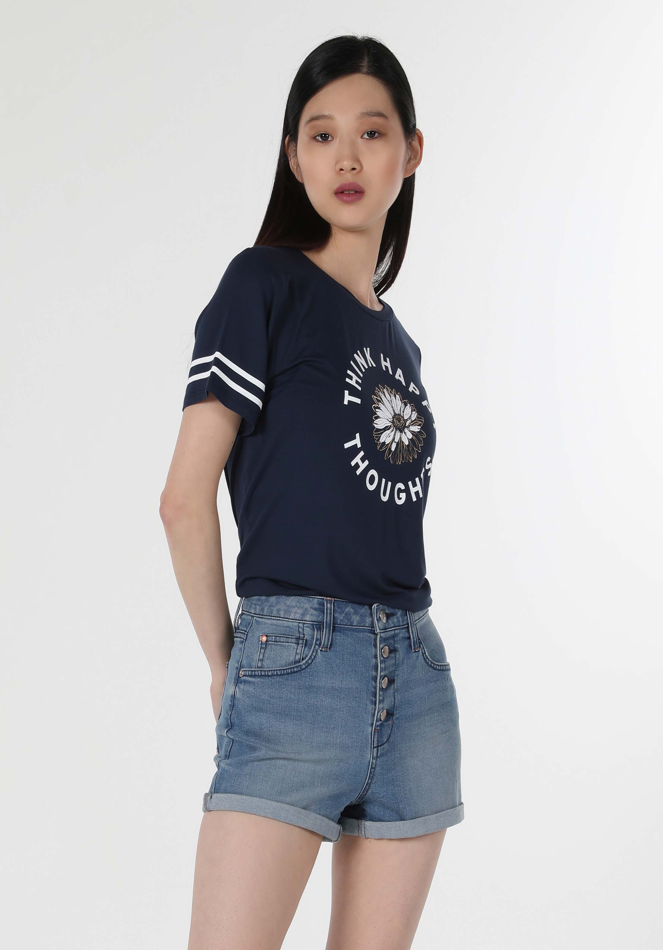 Afișați detalii pentru Tricou Cu Maneca Scurta De Dama Albastru Marin Regular Fit  Cl1058135