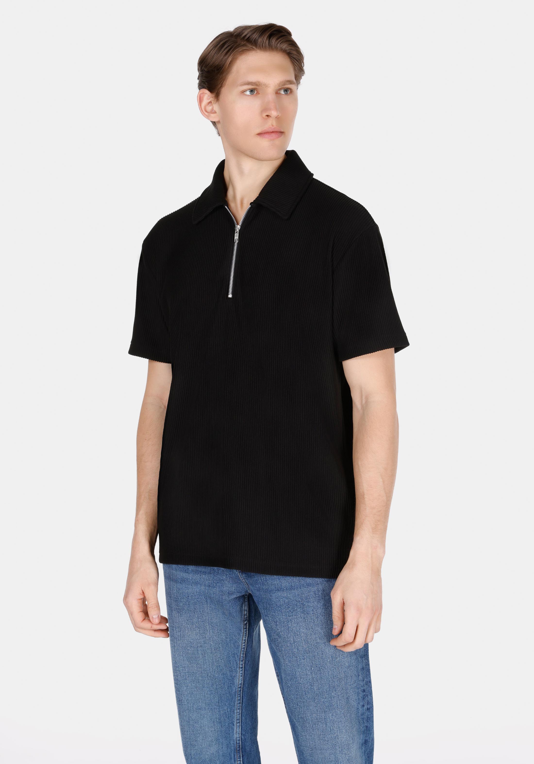 Afișați detalii pentru Tricou Polo Cu Maneca Scurta De Barbati Negru Comfort Fit  Cl1071894