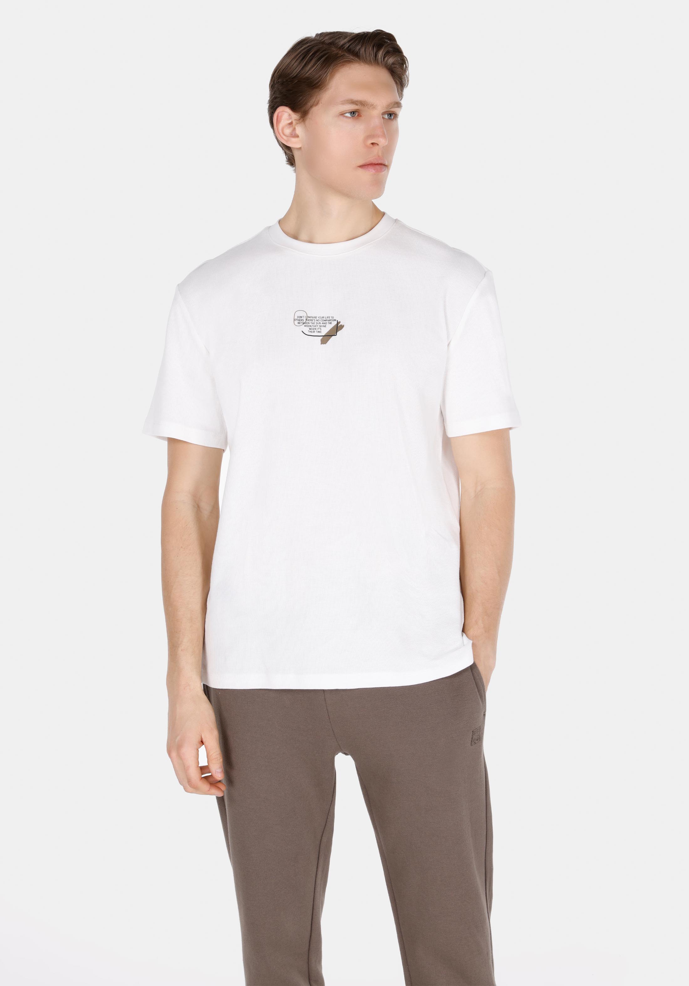 Afișați detalii pentru Comfort Fit Round Neck Jacquard Tricou Alb Cu Mânecă Scurtă Pentru Bărbați