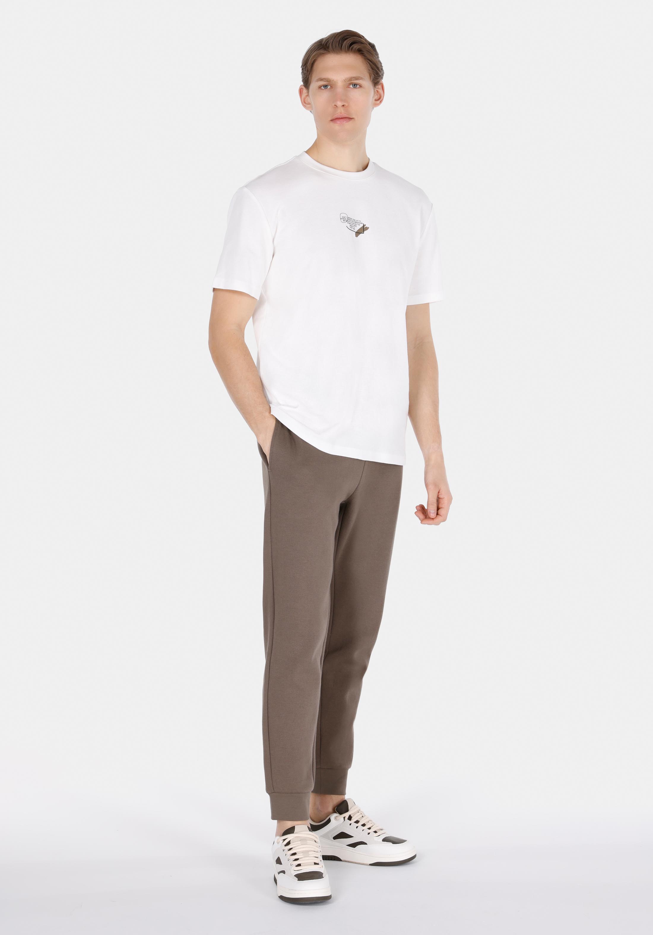 Afișați detalii pentru Comfort Fit Round Neck Jacquard Tricou Alb Cu Mânecă Scurtă Pentru Bărbați