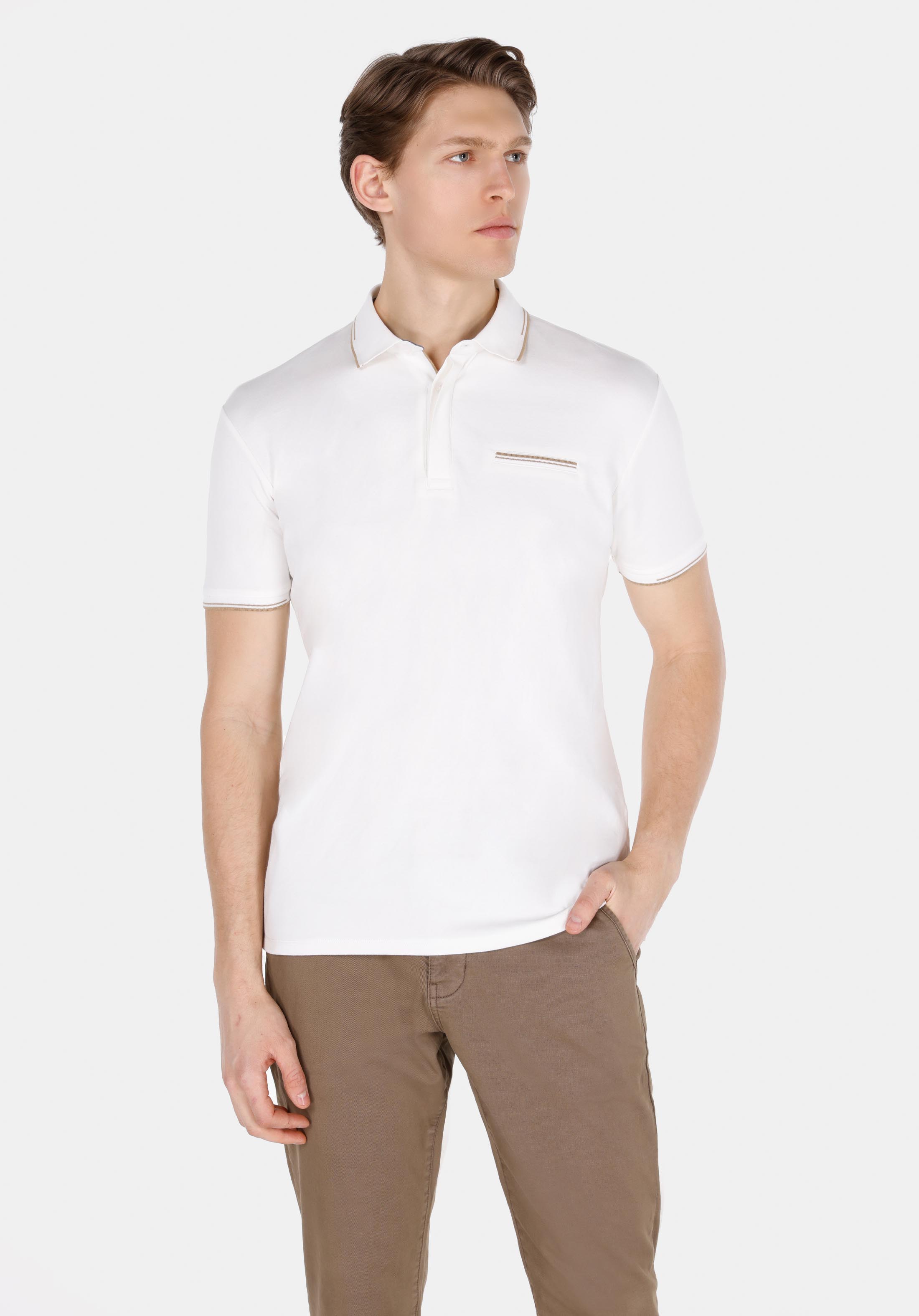 Afișați detalii pentru Tricou Polo Cu Maneca Scurta De Barbati Alb Slim Fit  Cl1073964