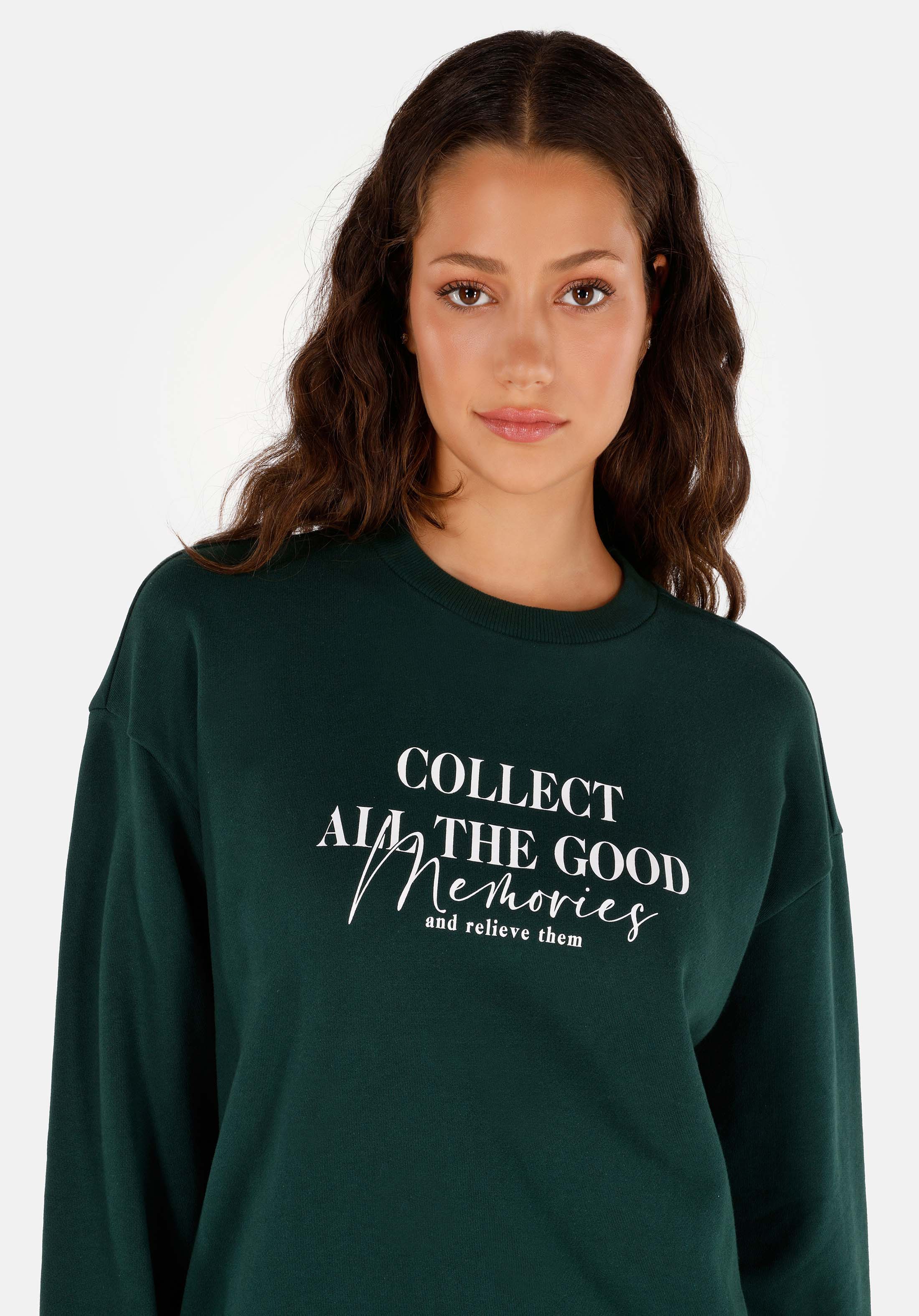 Afișați detalii pentru Regular Fit Round Neck Imprimeu Hanorac Verde Pentru Femei