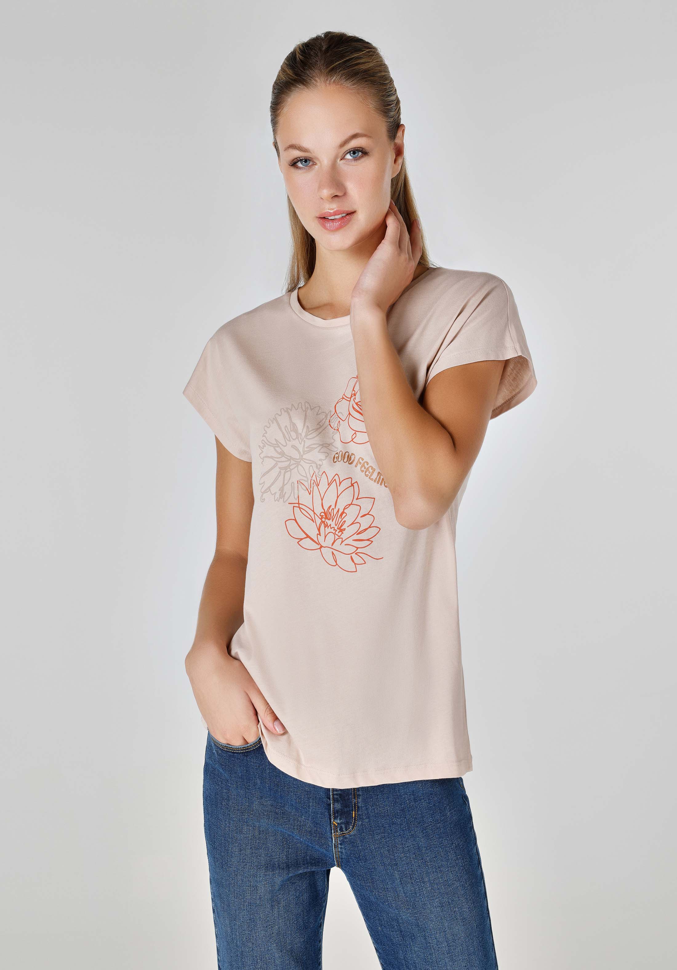 Afișați detalii pentru Tricou Cu Maneca Scurta De Dama Bej Regular Fit  CL1063241
