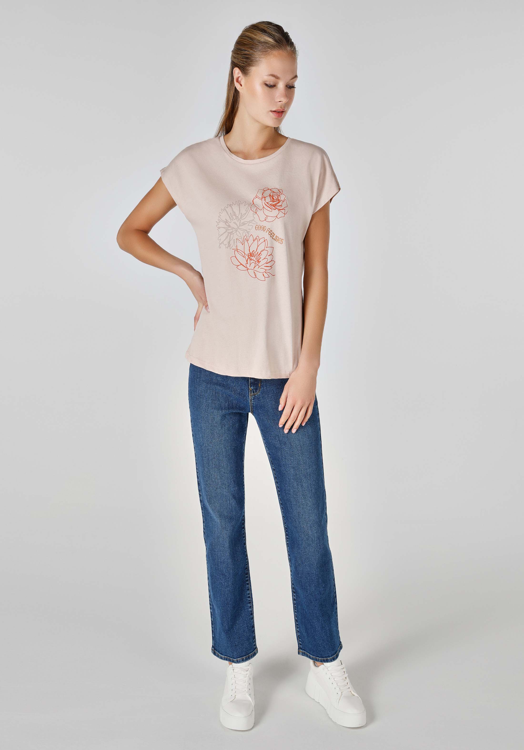 Afișați detalii pentru Tricou Cu Maneca Scurta De Dama Bej Regular Fit  CL1063241