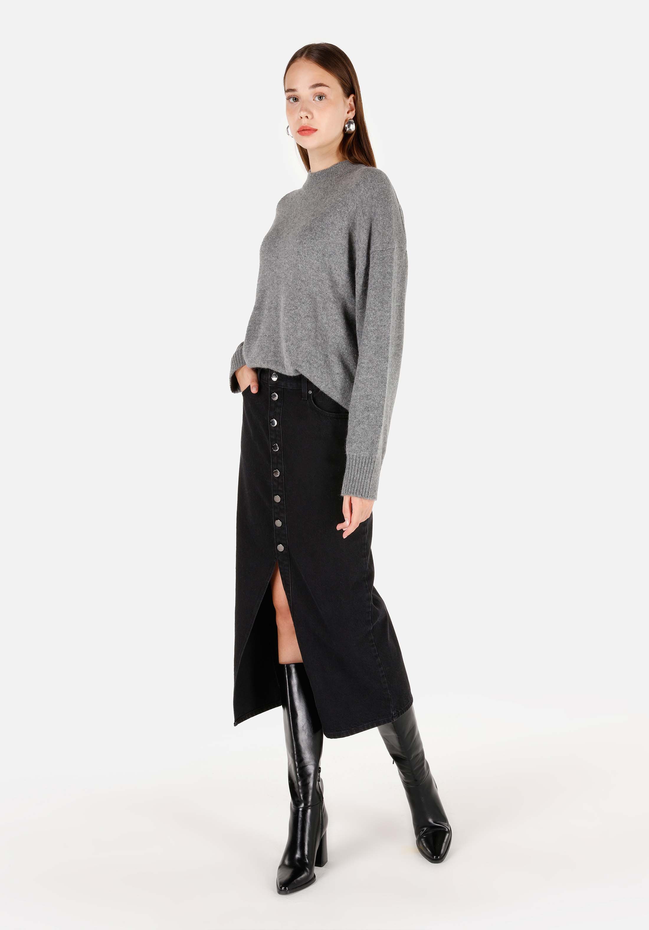 Afișați detalii pentru Pulover De Dama Gri Regular Fit  Cl1070209