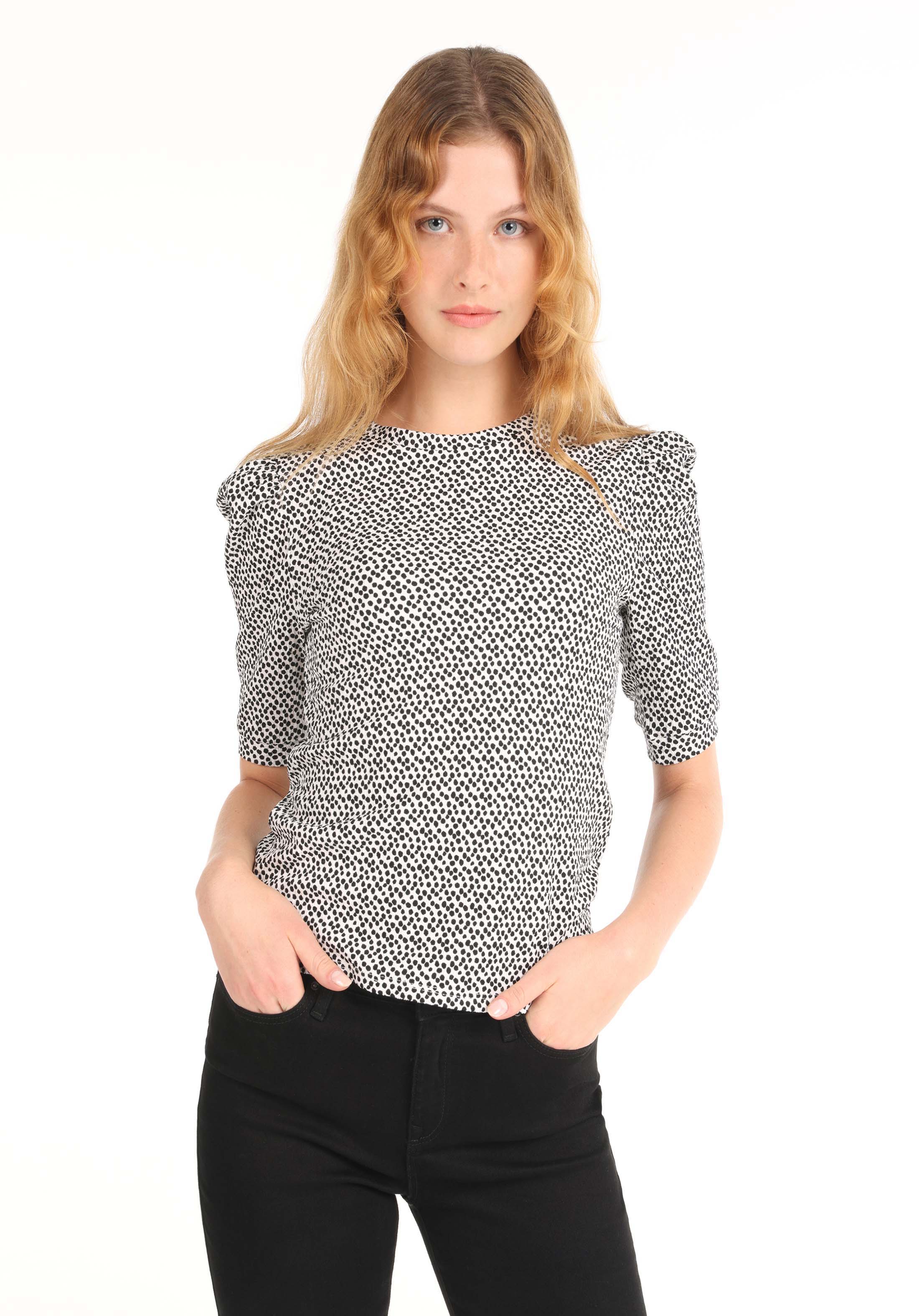 Afișați detalii pentru Regular Fit Round Neck Imprimat Tricou Alb Cu Mânecă Scurtă Pentru Femei