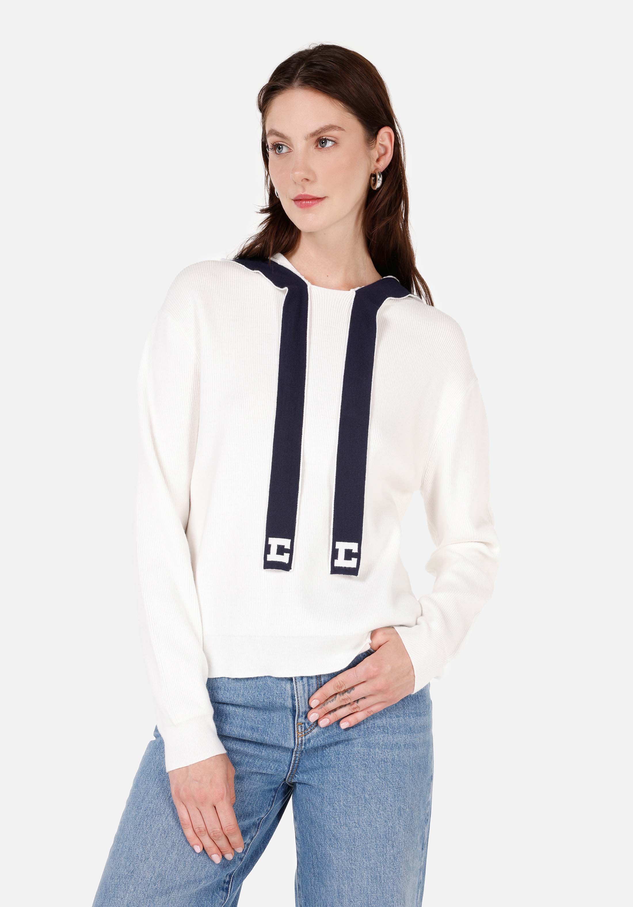 Afișați detalii pentru Pulover Alb Cu Glugă Pentru Femei Cu Glugă Regular Fit