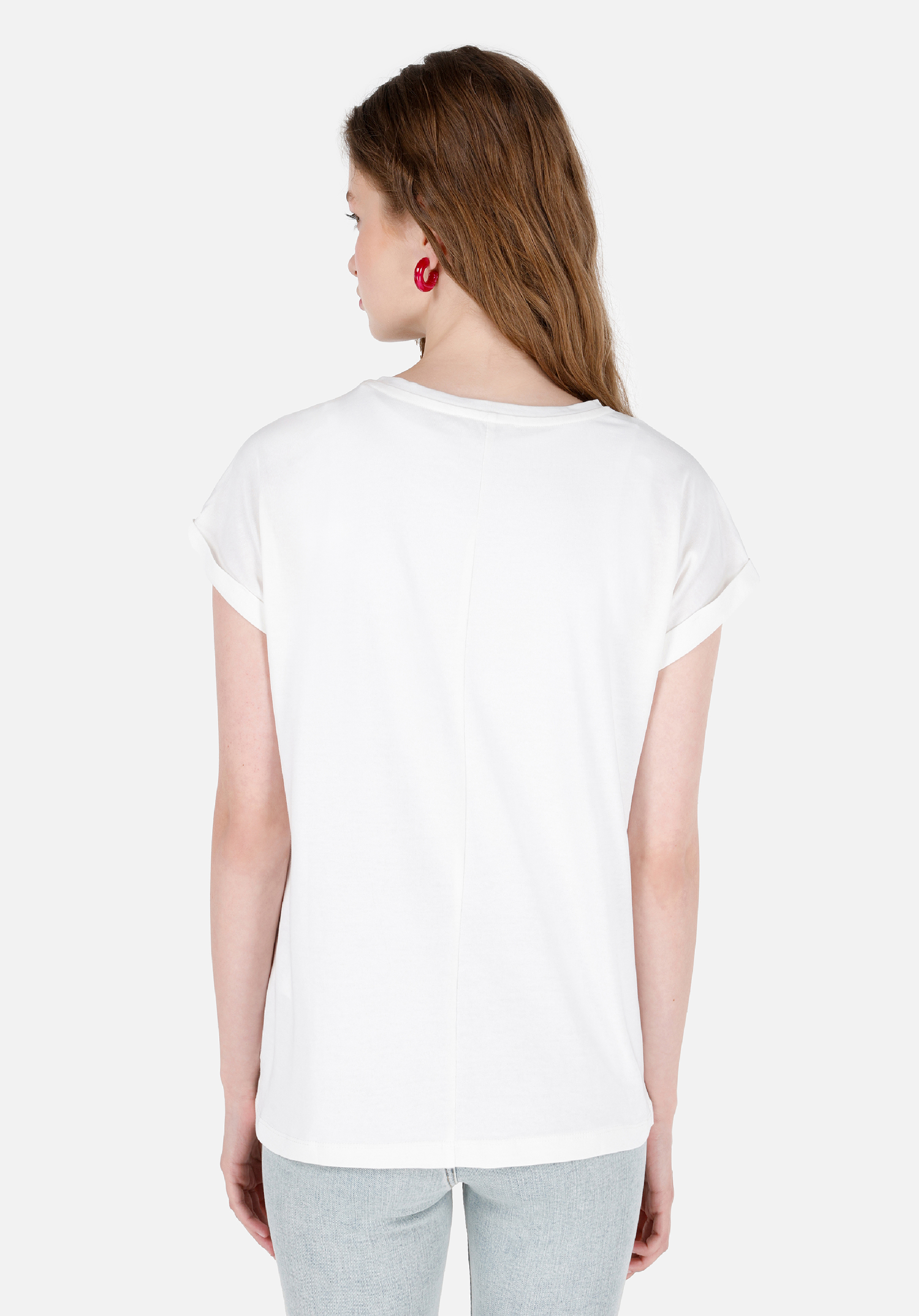 Afișați detalii pentru Regular Fit Round Neck Imprimat Tricou Alb Cu Mânecă Scurtă Pentru Femei