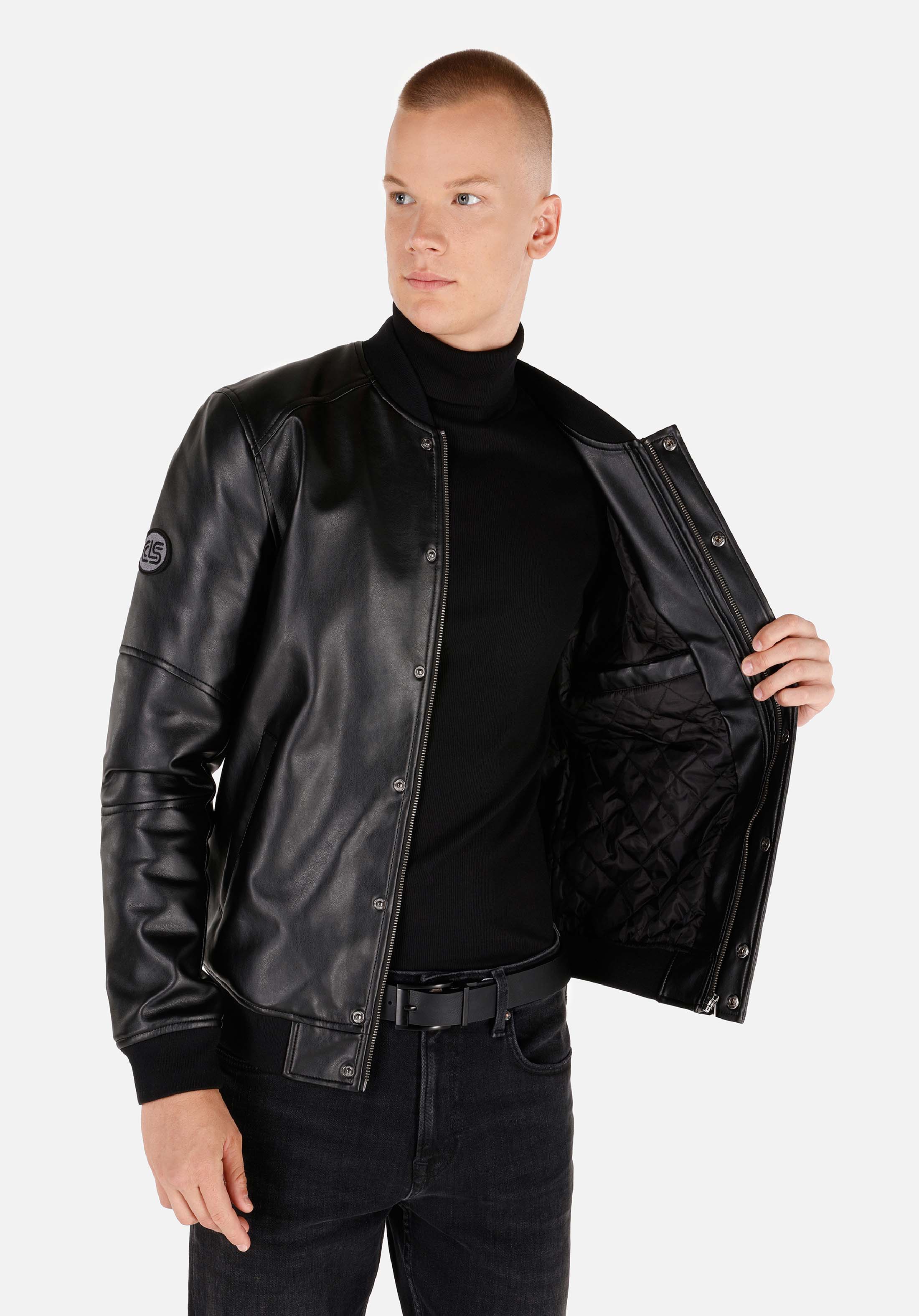 Afișați detalii pentru Palton Negru Pentru Bărbați Slim Fit Pu