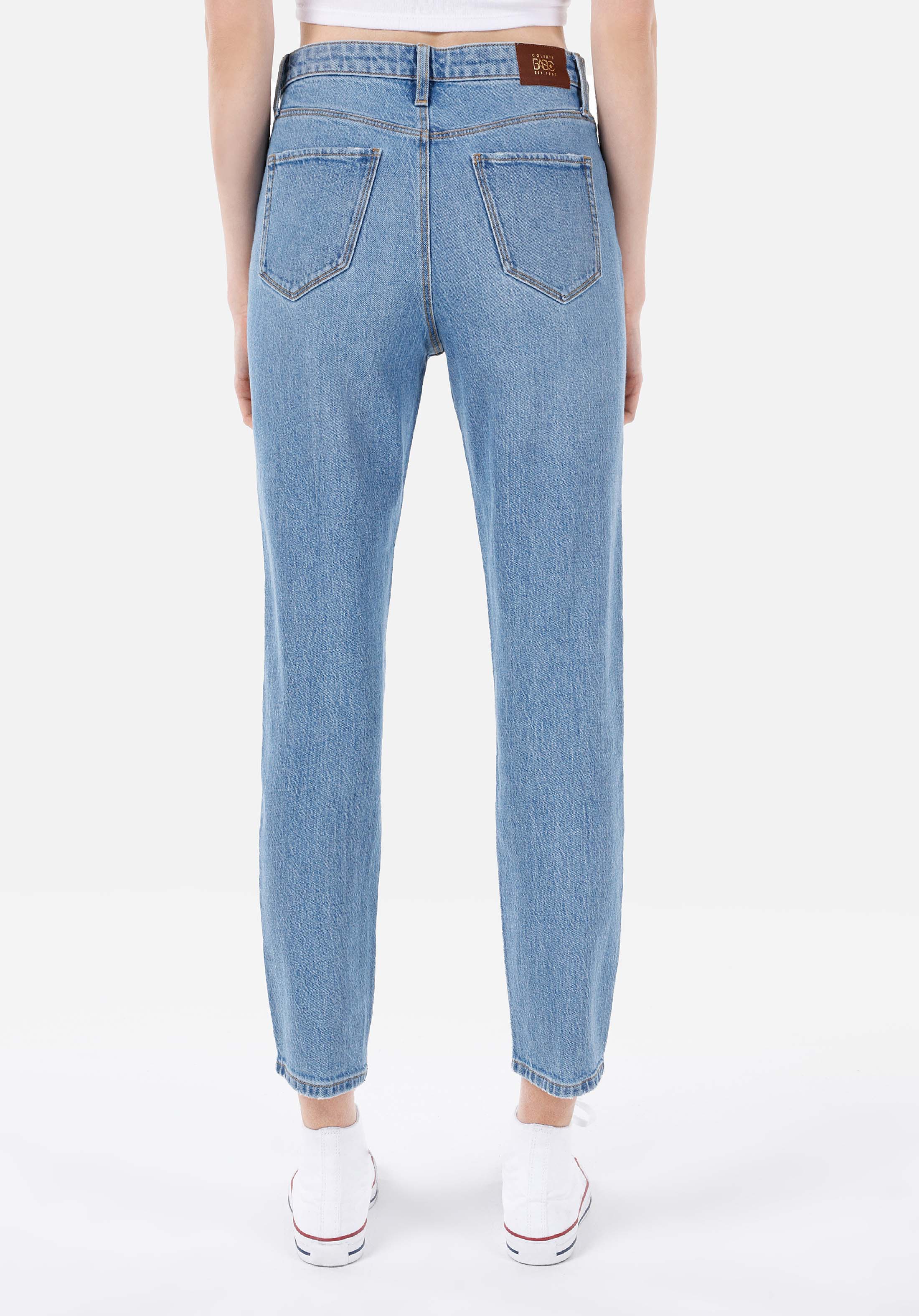 Afișați detalii pentru Mom Fit Rising Waist Shrinking Leg Blugi İndigo Pentru Femei