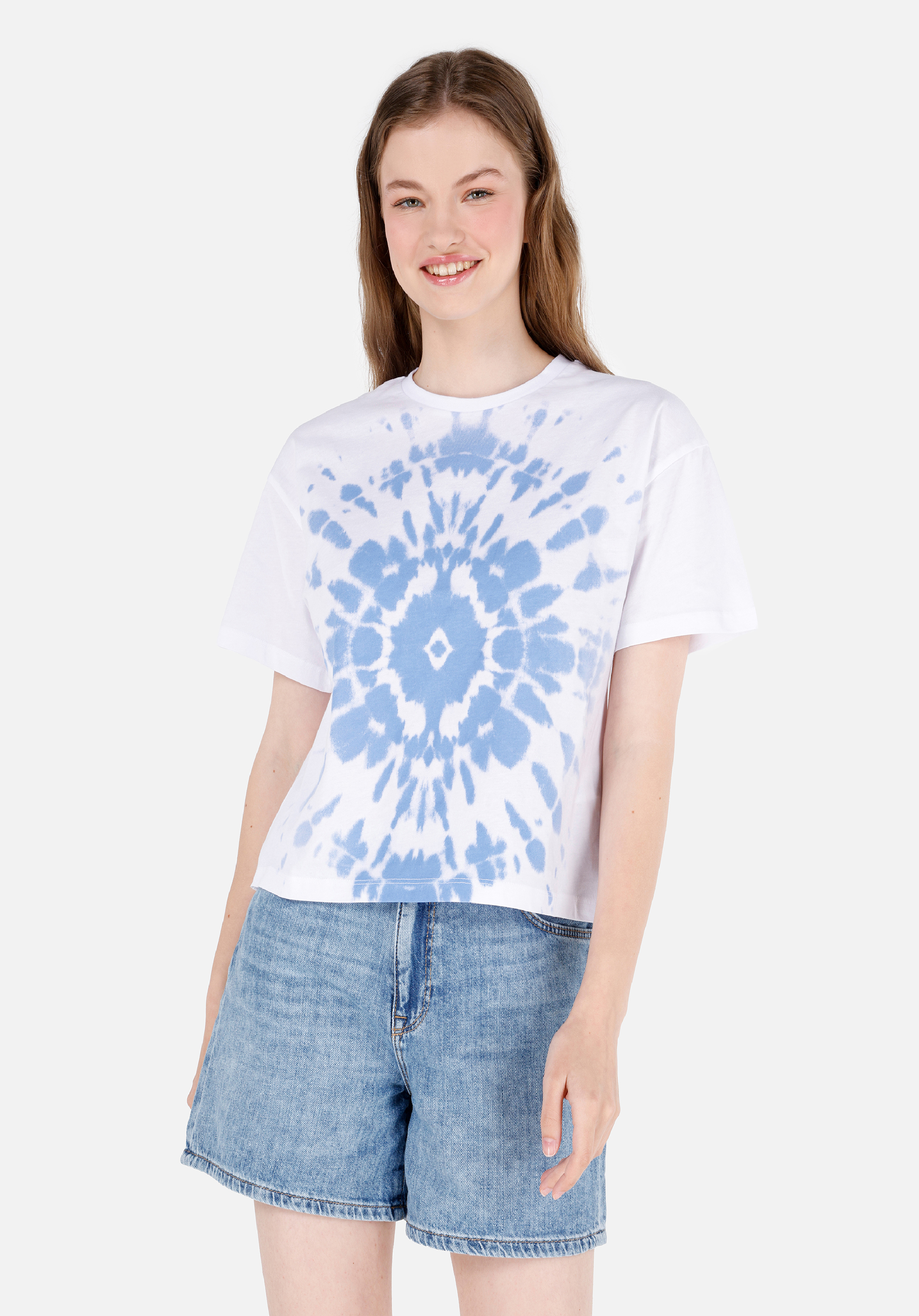 Afișați detalii pentru Regular Fit Round Neck Imprimat Tricou Alb Cu Mânecă Scurtă Pentru Femei