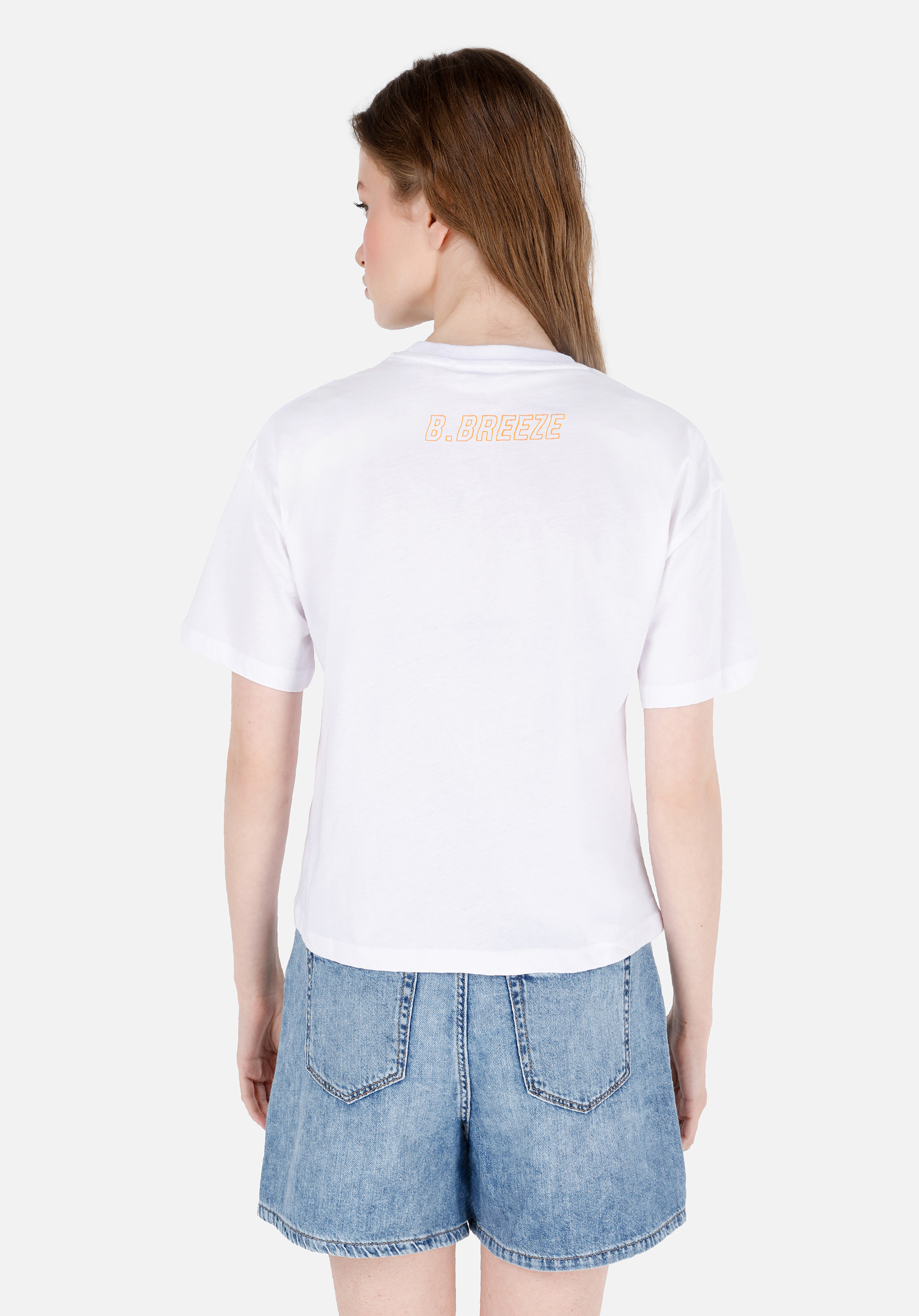 Afișați detalii pentru Regular Fit Round Neck Imprimat Tricou Alb Cu Mânecă Scurtă Pentru Femei