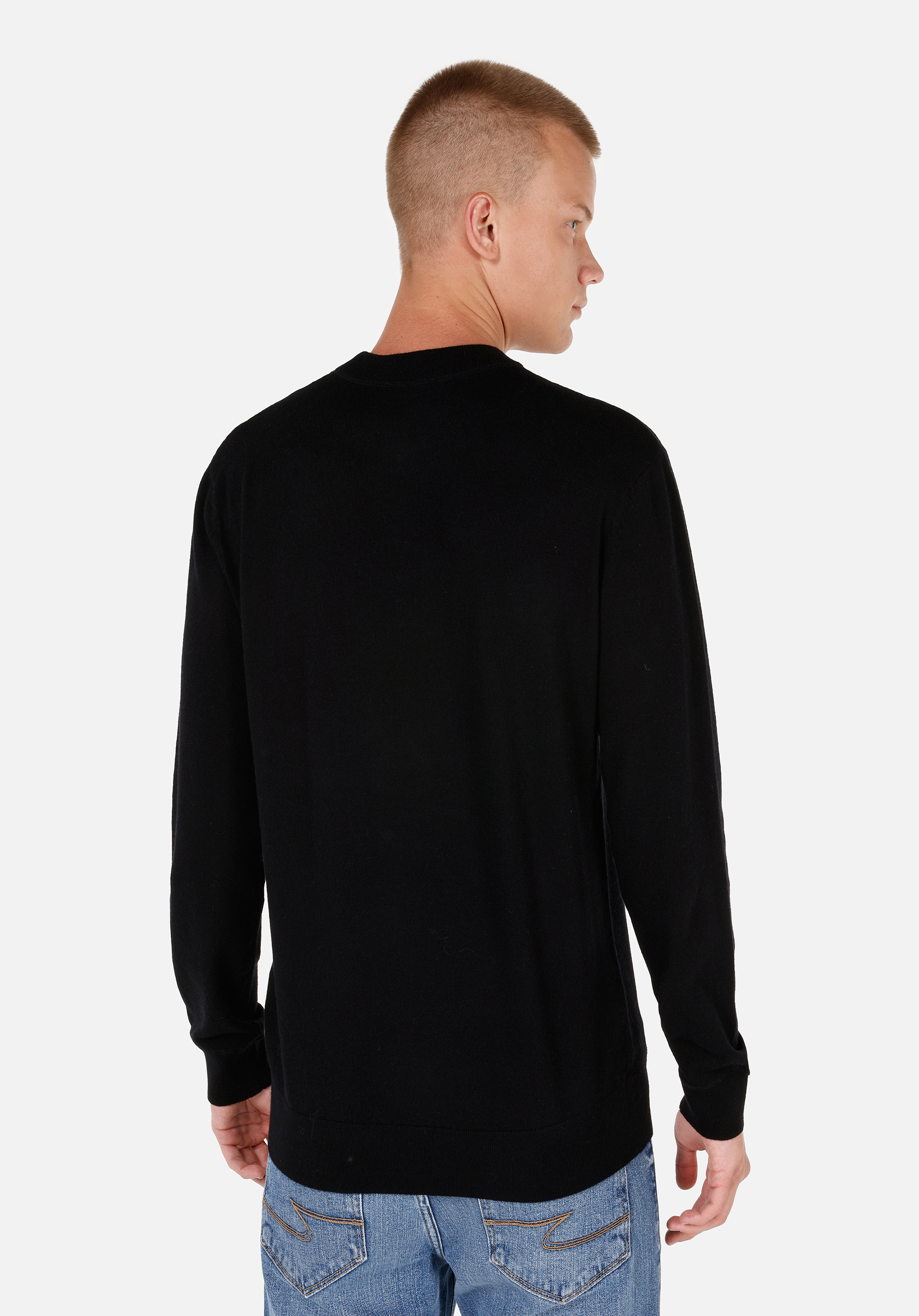Afișați detalii pentru Pulover Negru Pentru Bărbați Regular Fit Round Neck Jacquard