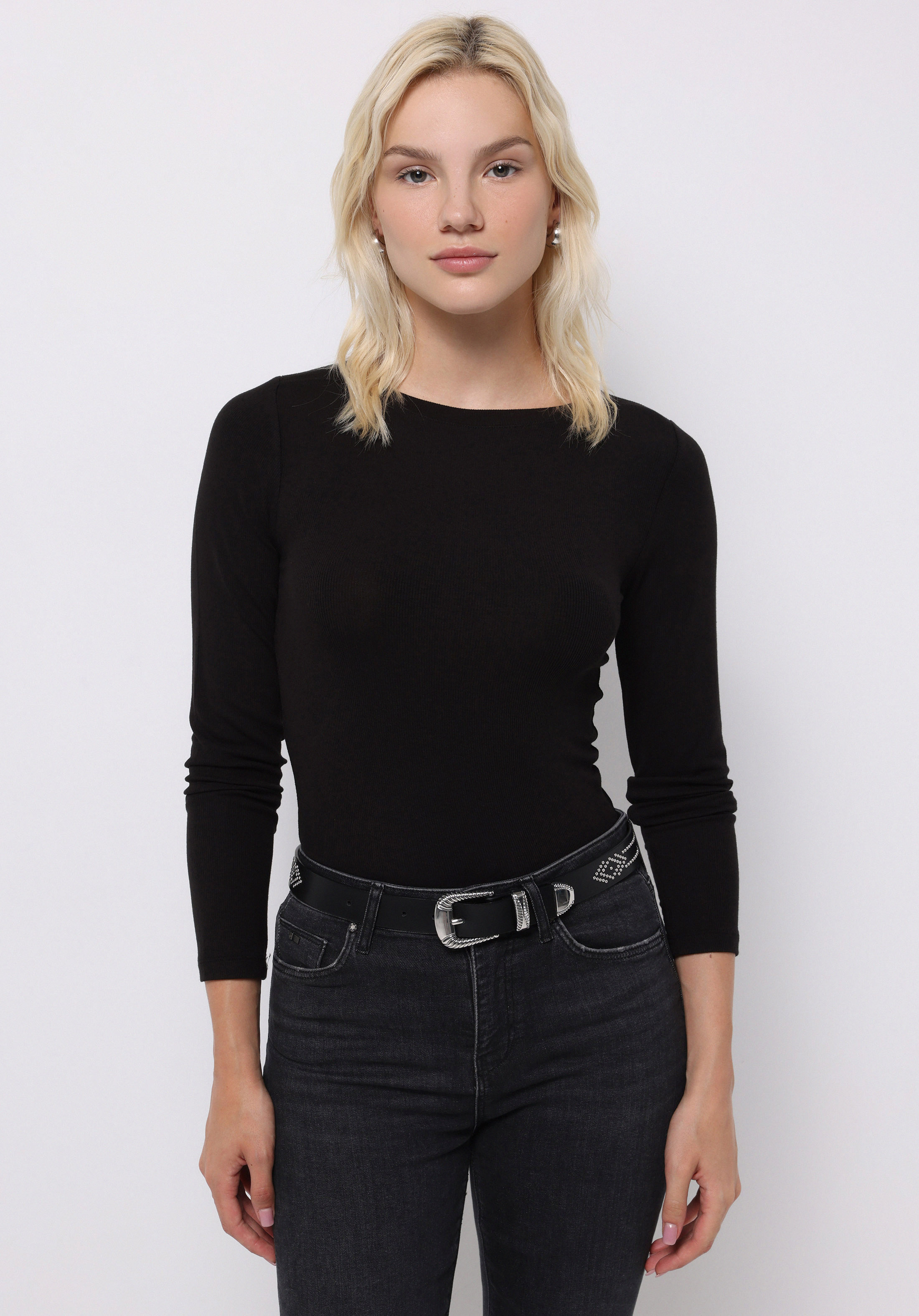 Afișați detalii pentru Tricou Cu Maneca Lunga De Dama Negru Slim Fit  Cl1070957