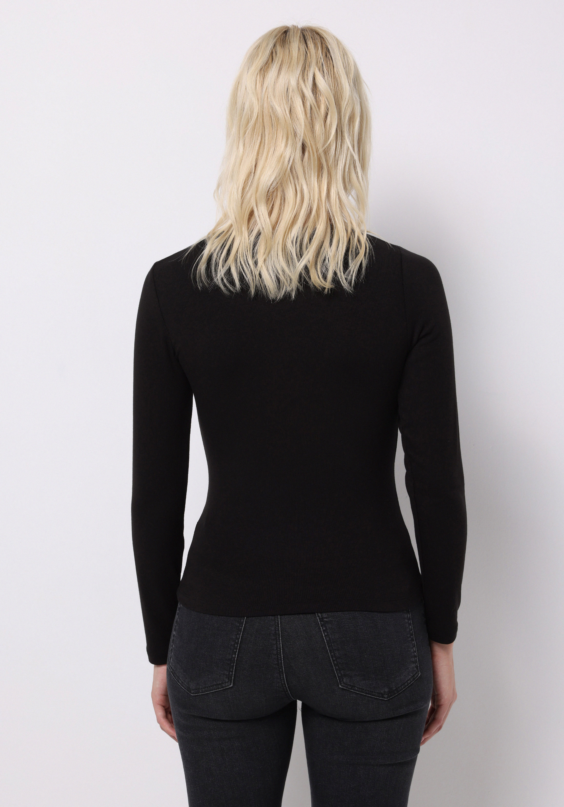 Afișați detalii pentru Tricou Cu Maneca Lunga De Dama Negru Slim Fit  Cl1070957