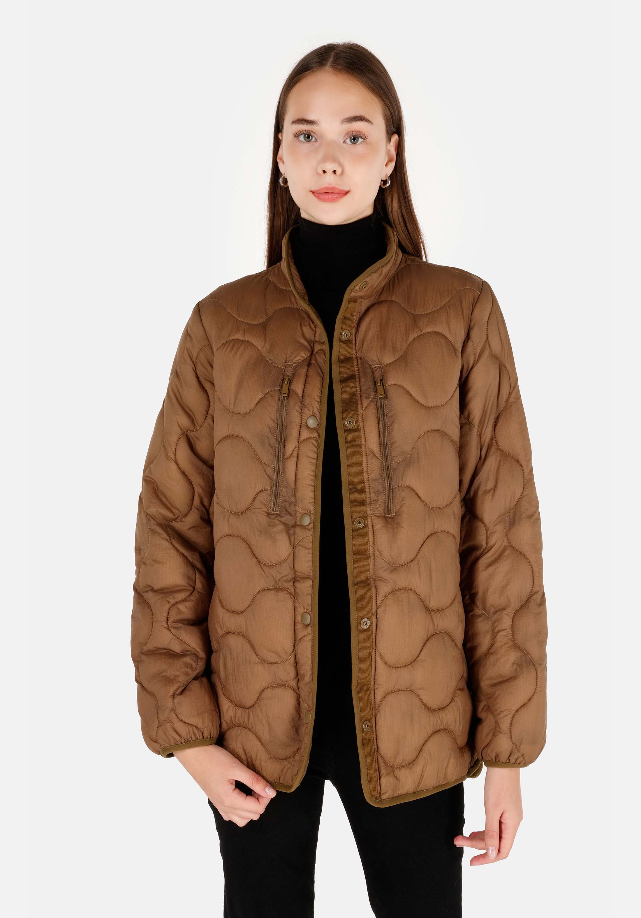Afișați detalii pentru Regular Fit Stand Up Collar Palton Maro Pentru Femei