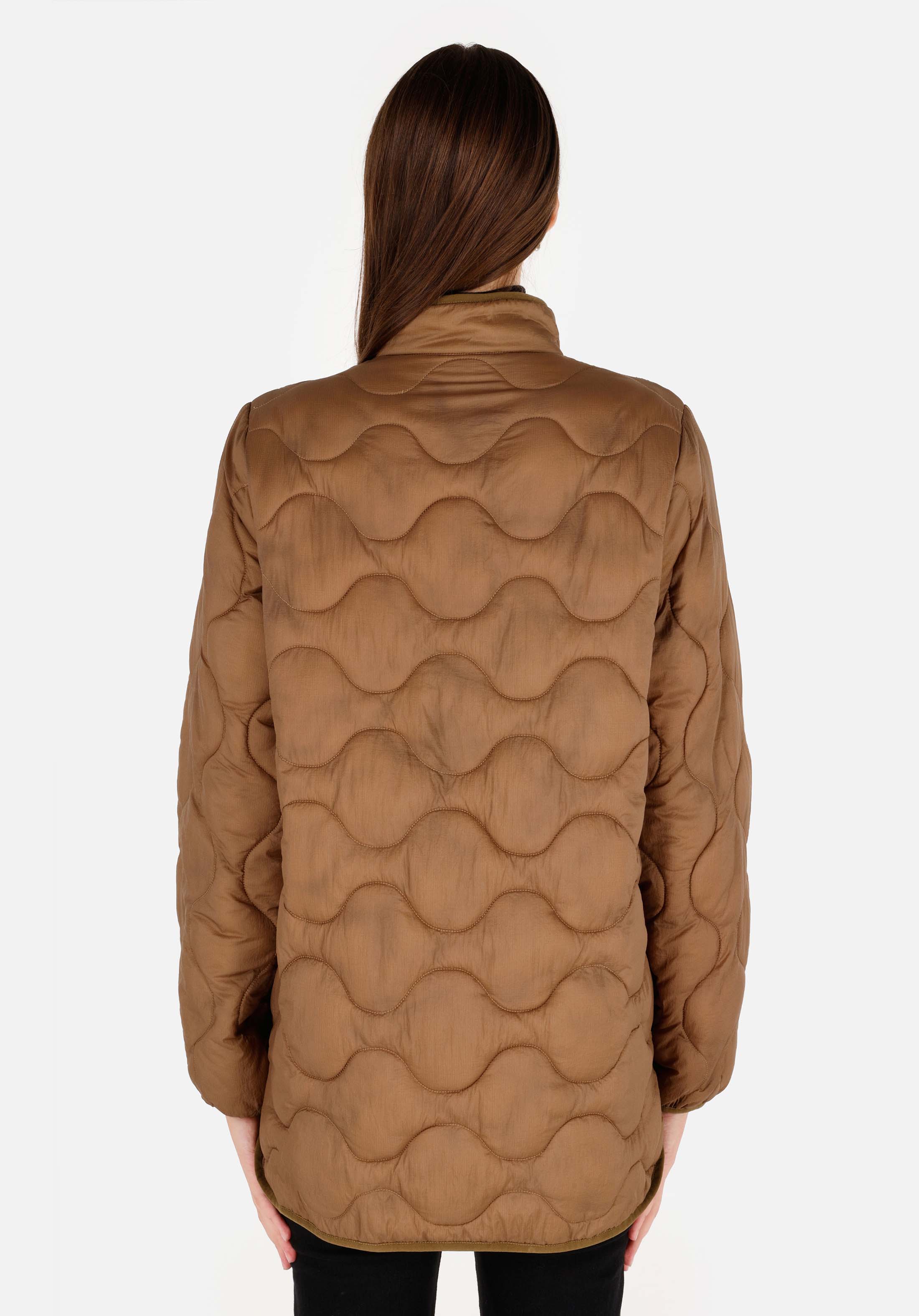 Afișați detalii pentru Regular Fit Stand Up Collar Palton Maro Pentru Femei