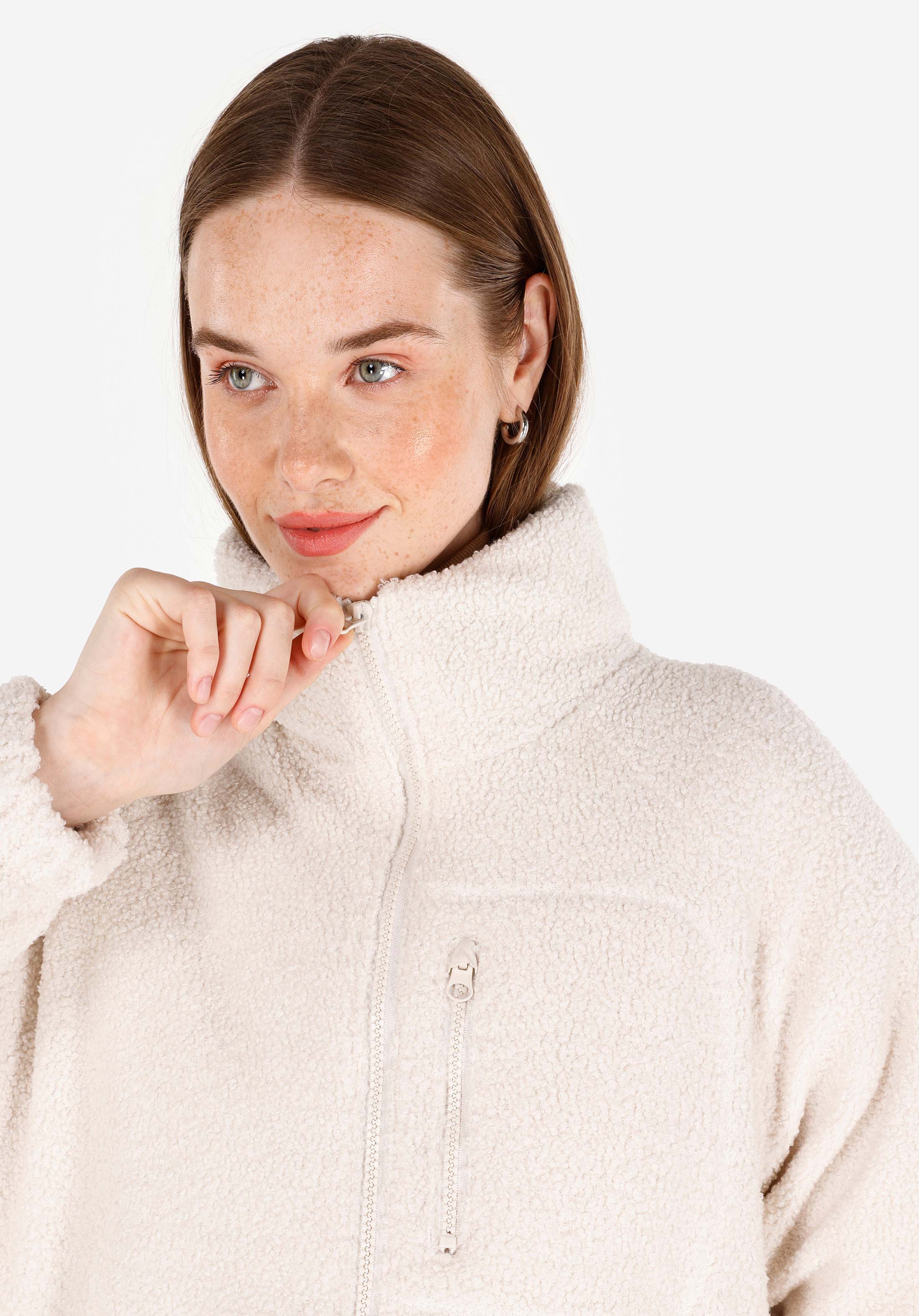 Afișați detalii pentru Palton Ecru Pentru Femei Regular Fit Stand Neck