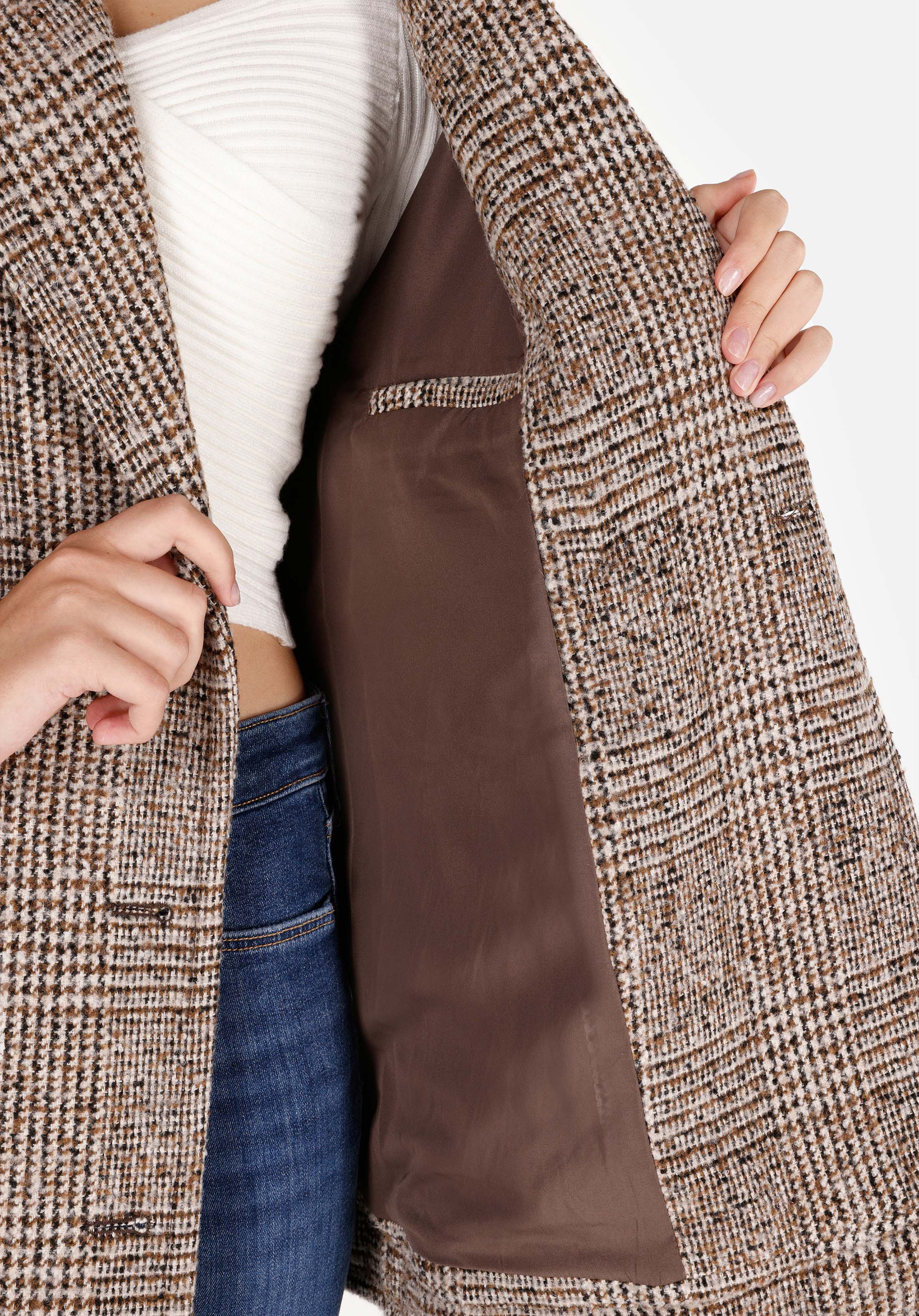 Afișați detalii pentru Palton Bej Pentru Femei Cu Guler Clasic Regular Fit